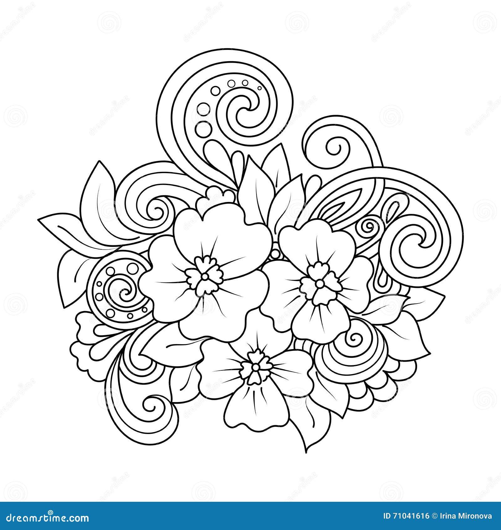 Doodle art flowers. stock vector. Illustration of leaf - 71041616
