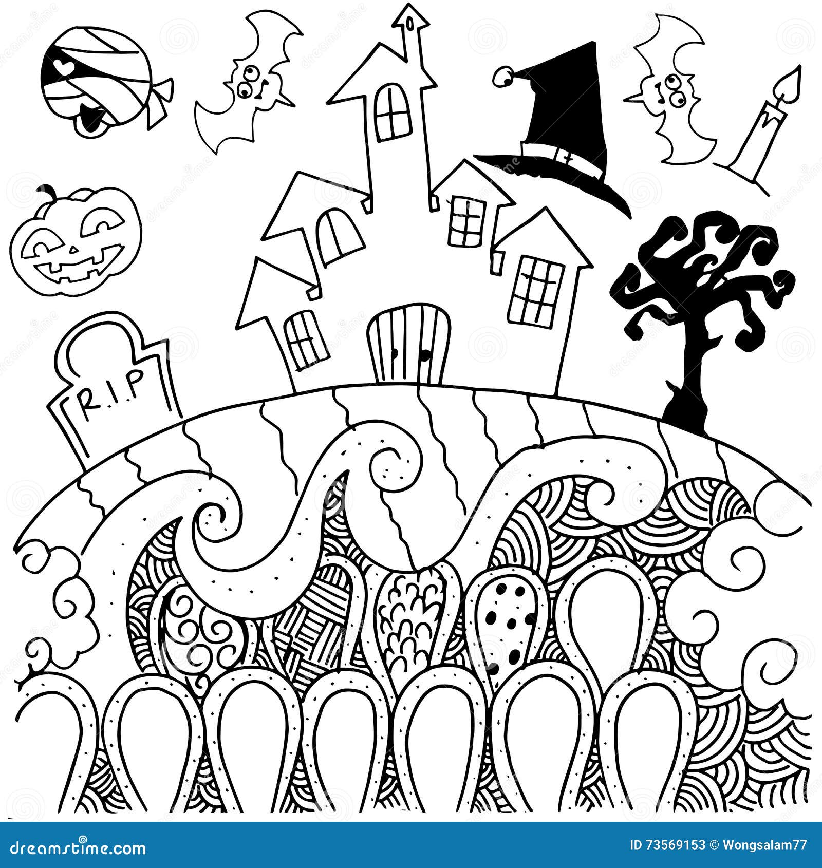 Doodle Art Halloween Castle Stock Vector Illustration Of Castle