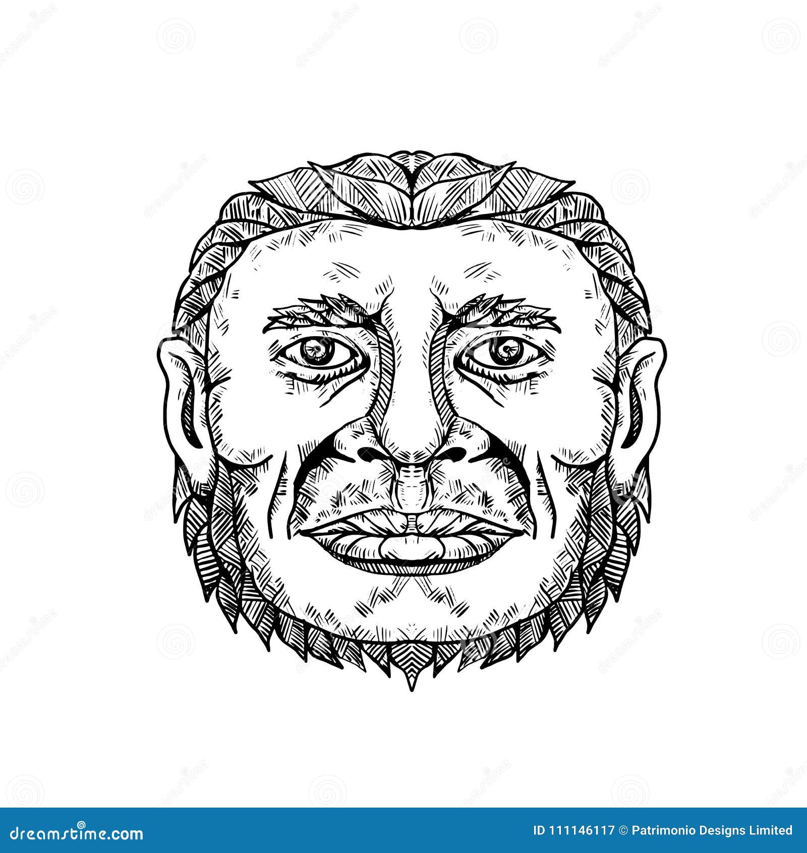 neanderthal male head doodle art