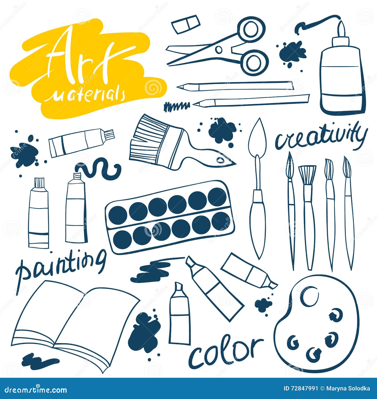 Art materials and artist supplies. Sketching, drawing and painting tools  icons Stock Vector by ©IconicBestiary 306117526
