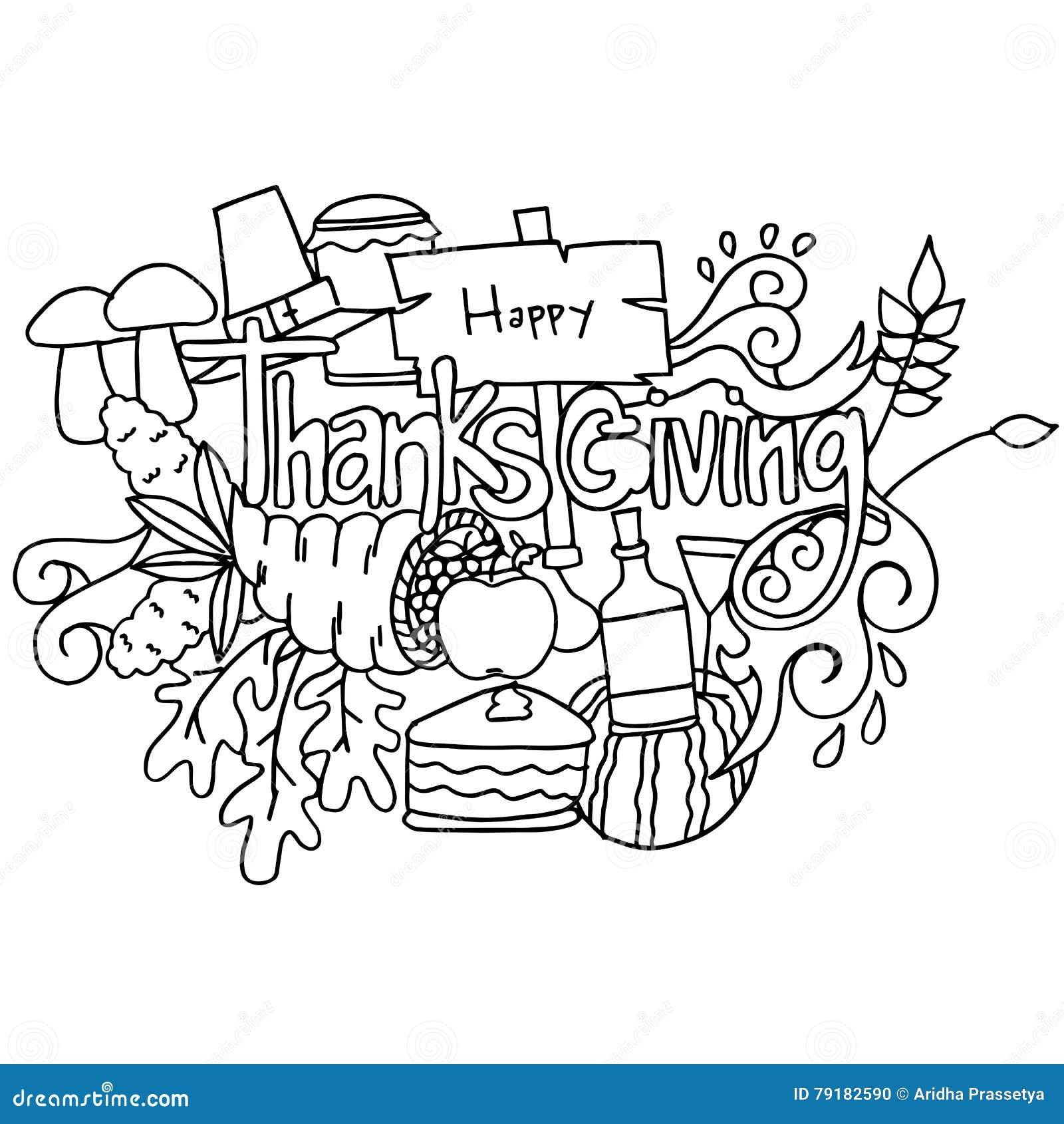 Doodle Art Of Thanksgiving Hand Draw Stock Vector Illustration Of