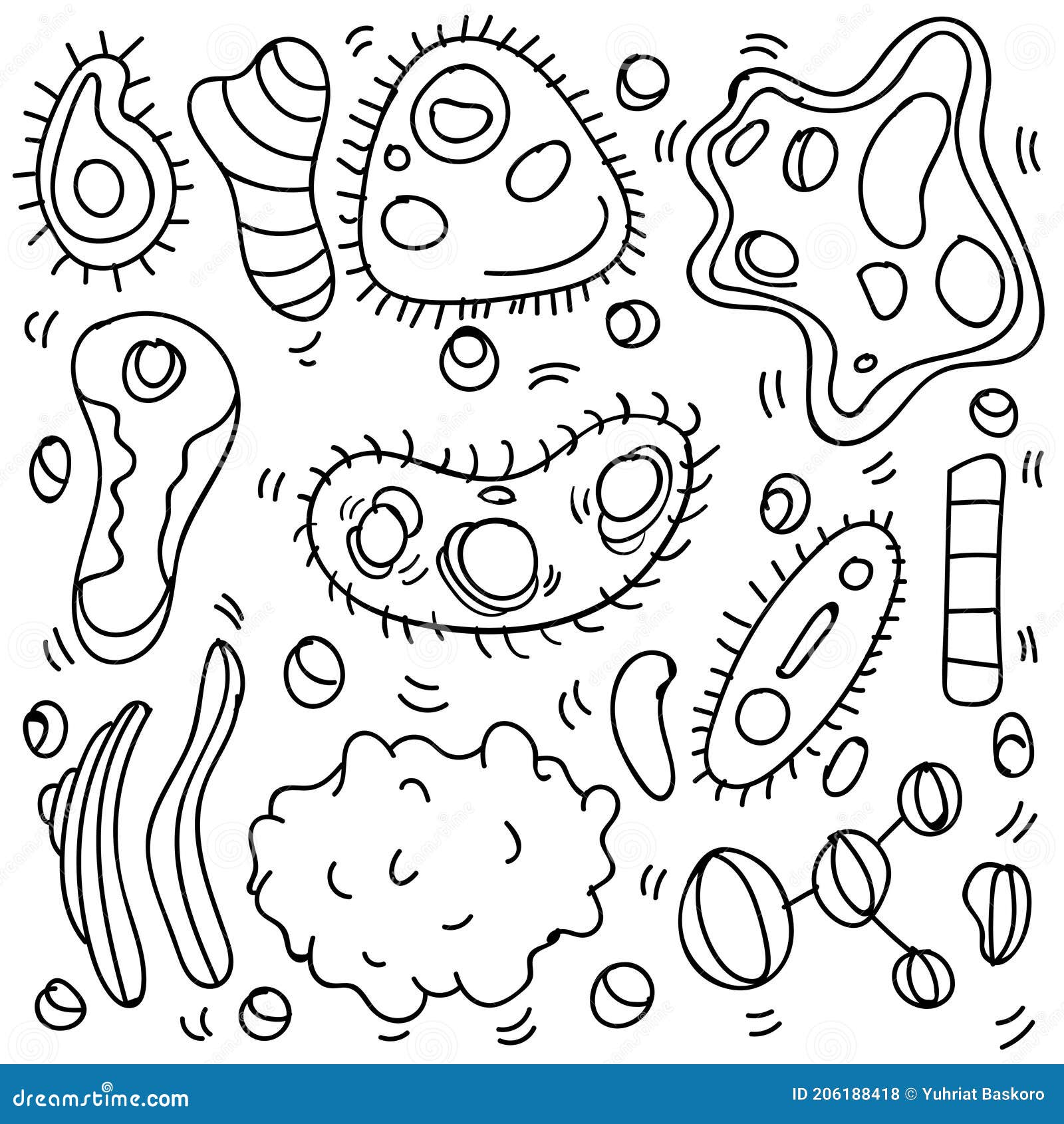 Doodle Bacteria and Virus Theme Doodle Collection in White Isolated ...