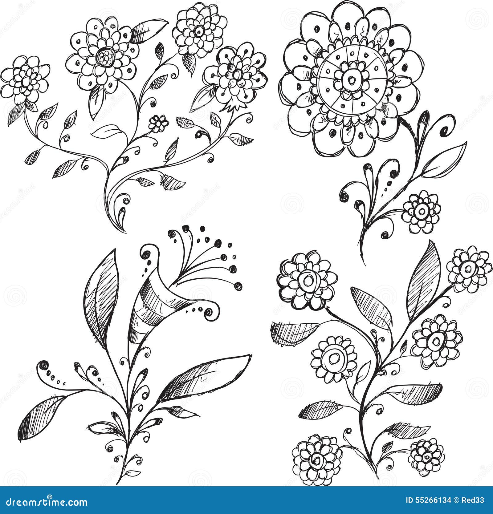 Download Doodle Beautiful Flowers Vector Set Stock Vector - Illustration of ornament, beautiful: 55266134