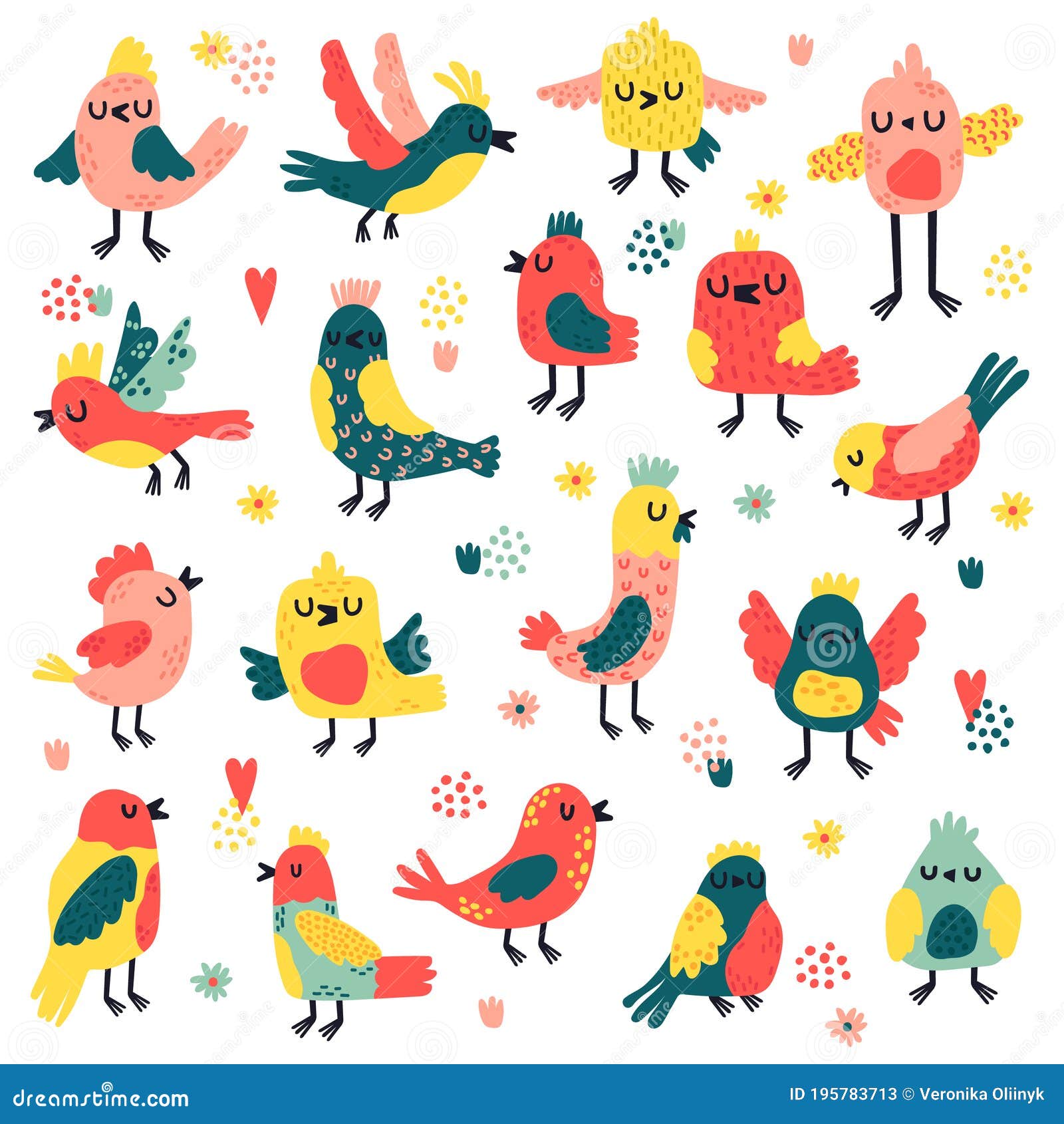 doodle birds. cute hand drawn birds, doodle colorful avifauna, lovely doves and sparrows, simple freehand birds 