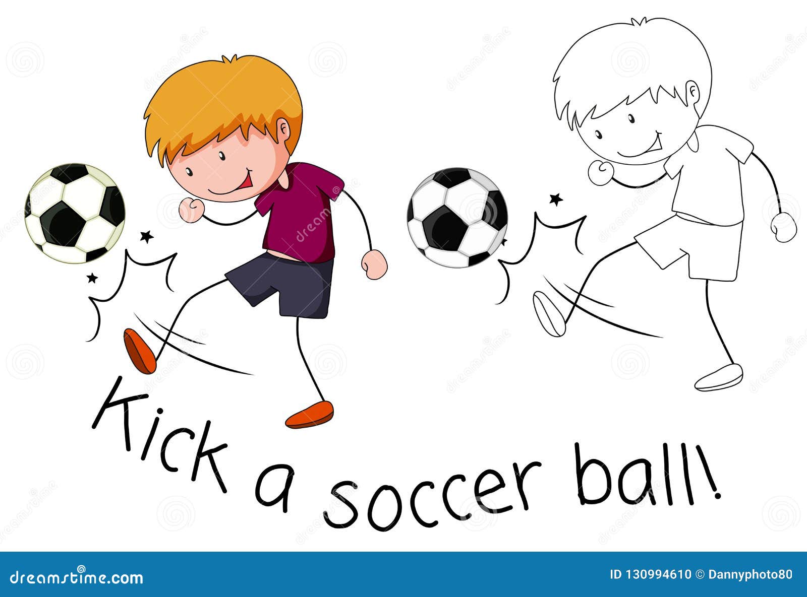 Doodle Boy Kick a Soccer Ball Stock Vector Illustration of line