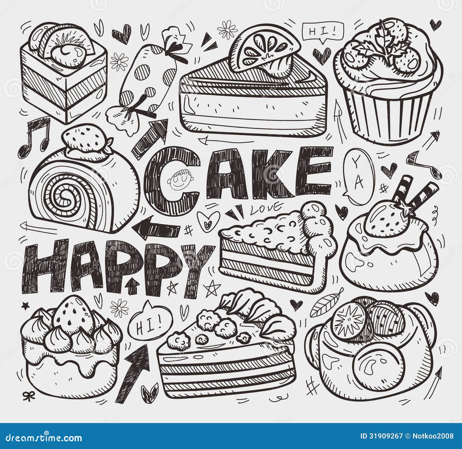 Doodle cake element stock vector. Illustration of muffin 31909267