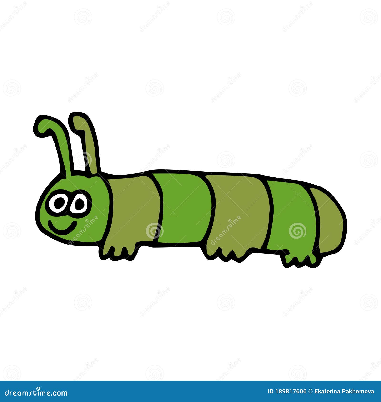 Cartoon Doodle Hand Drawn Caterpillar Isolated On White Background