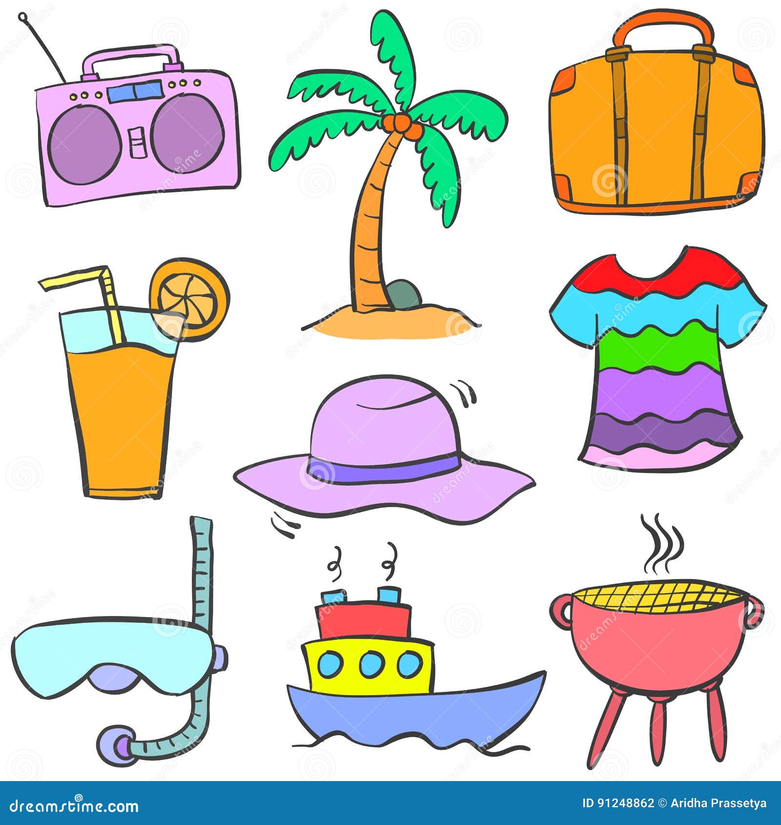 Doodle of Cartoon Object Summer Stock Vector - Illustration of doodle ...