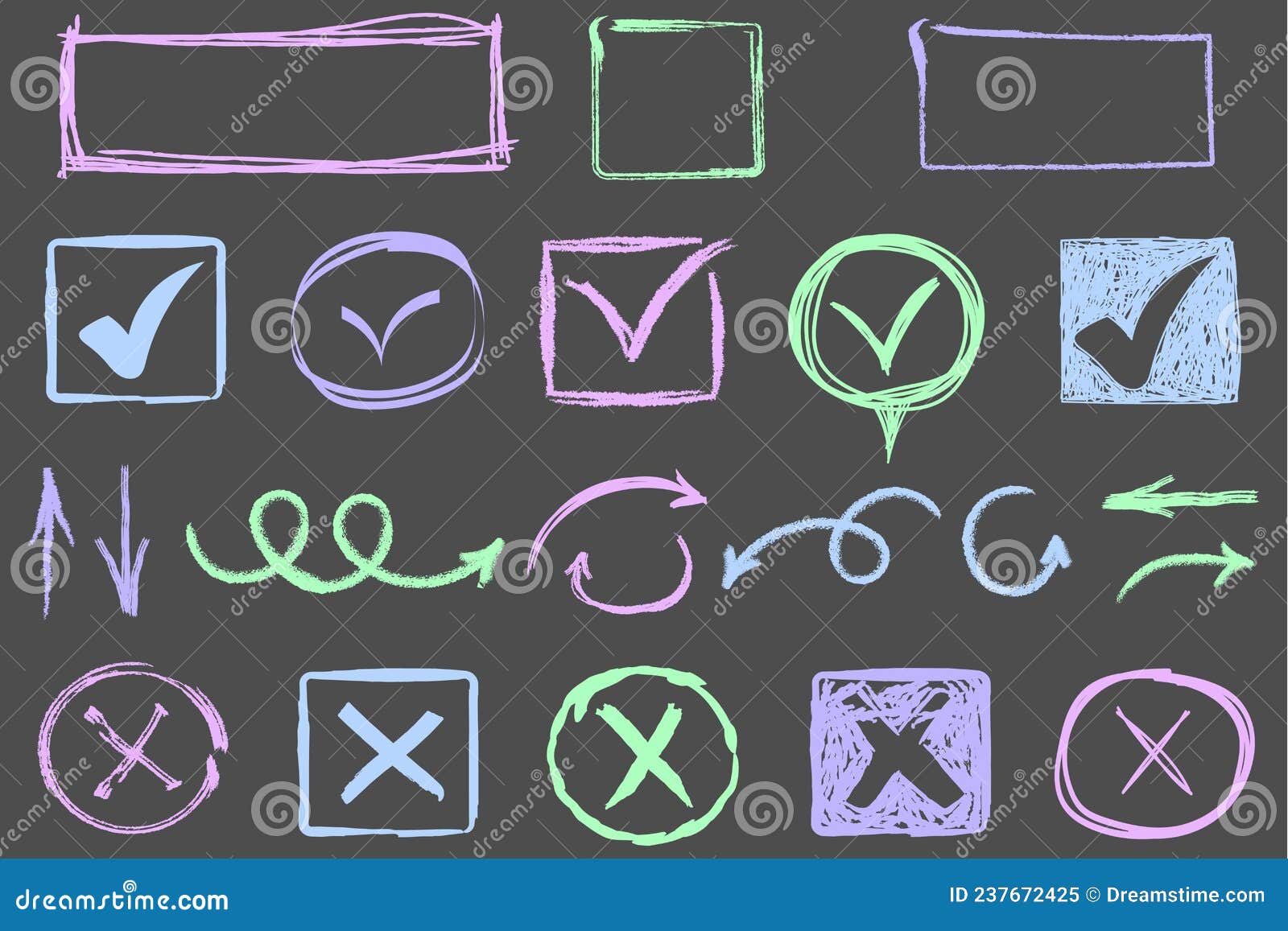 Doodle Check Mark, Checkmarks, Crosses Hand Drawn. Stock Vector ...