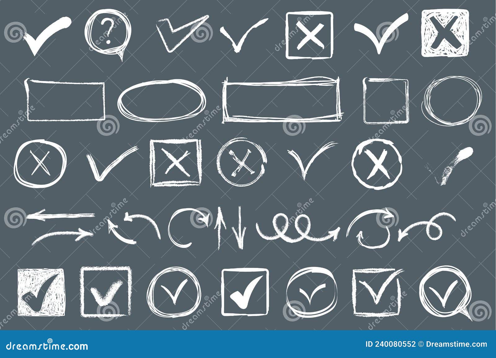 Doodle Check Mark, Checkmarks, Crosses Hand Drawn. Stock Vector ...