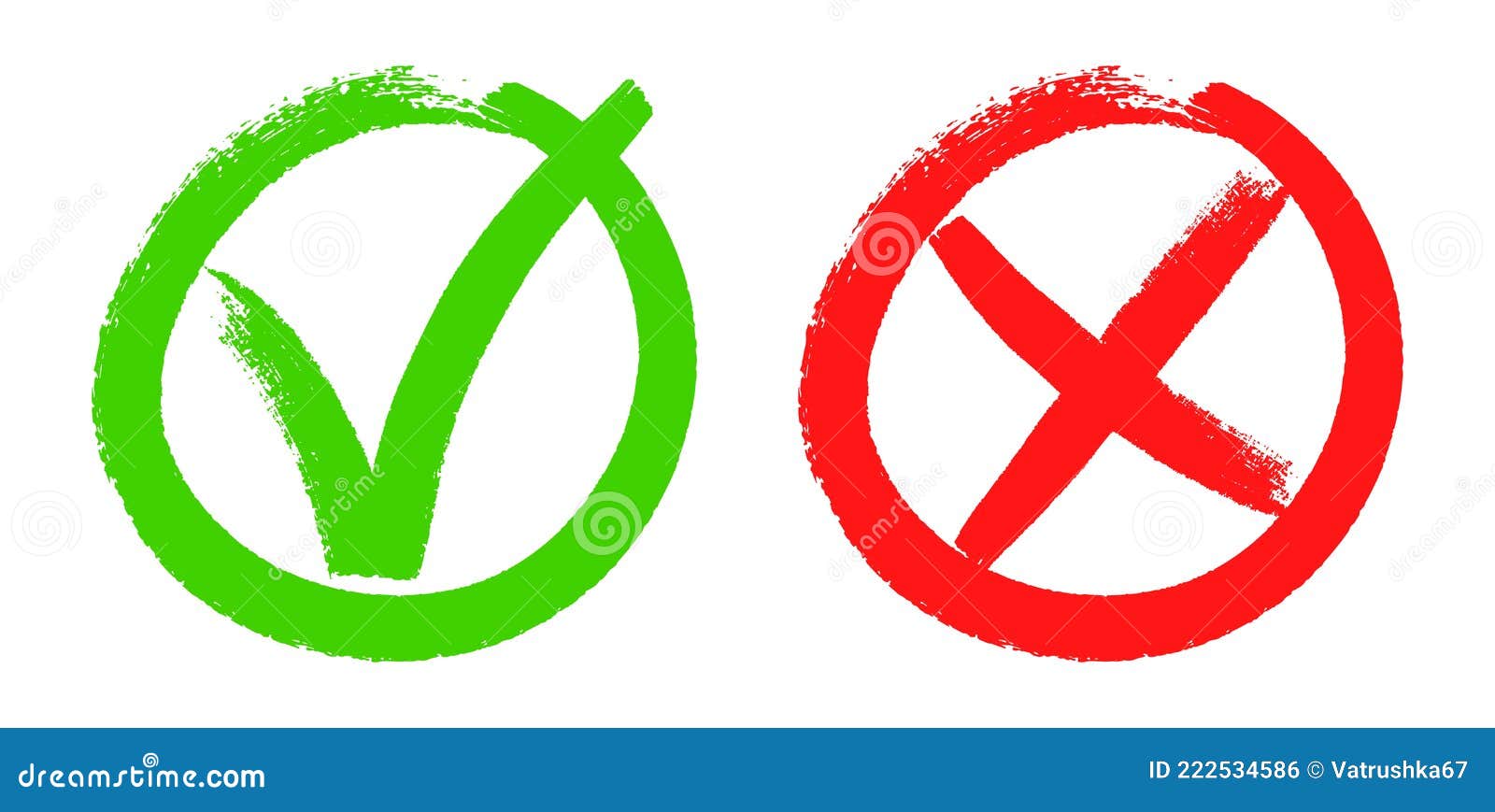 doodle checkmarks. grunge brush stroke tick and cross signs. green v mark, red x sign. yes or no checklist marks in