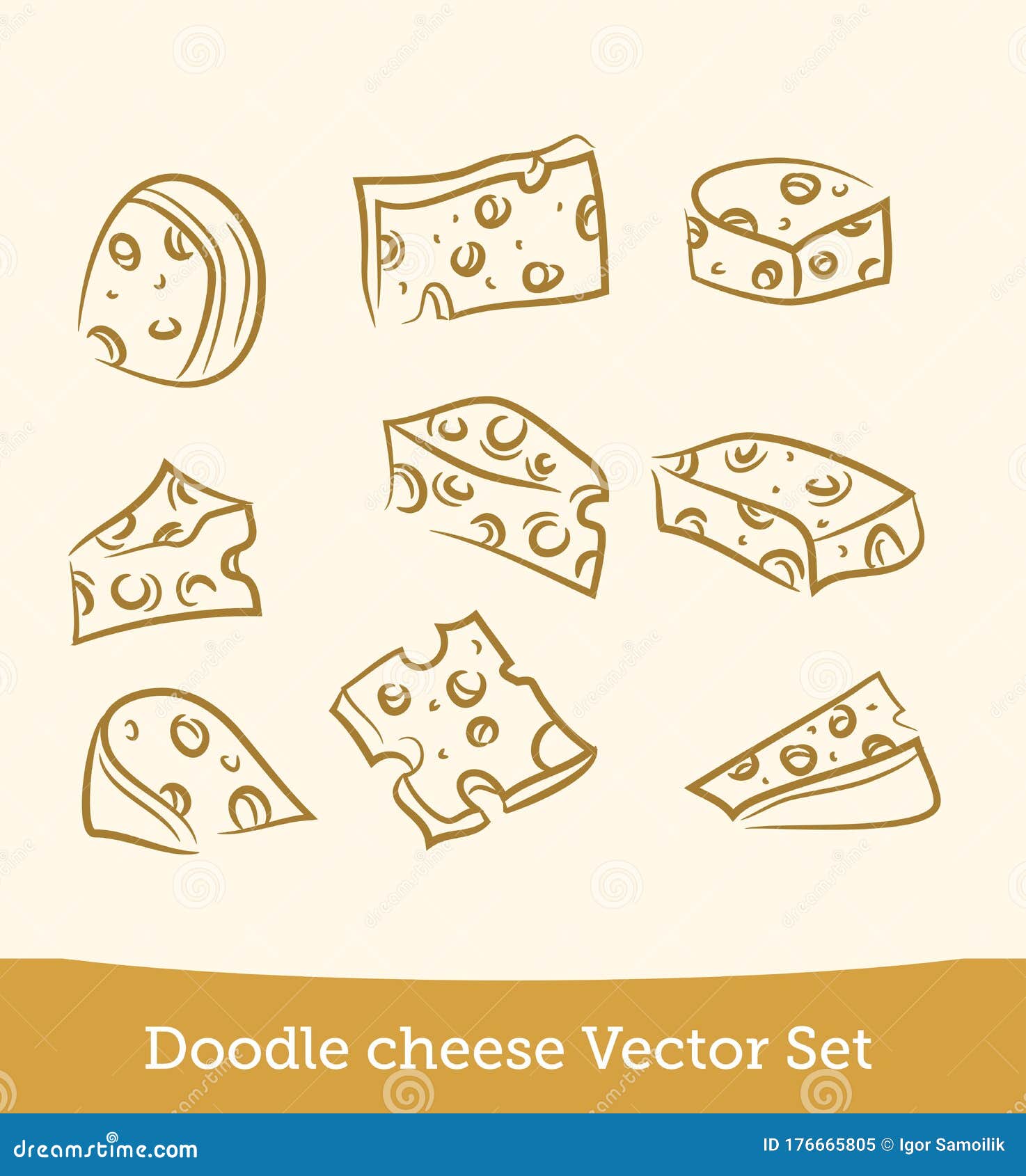 Doodle Cheese Set Isolated on White Background. Vector Stock Vector