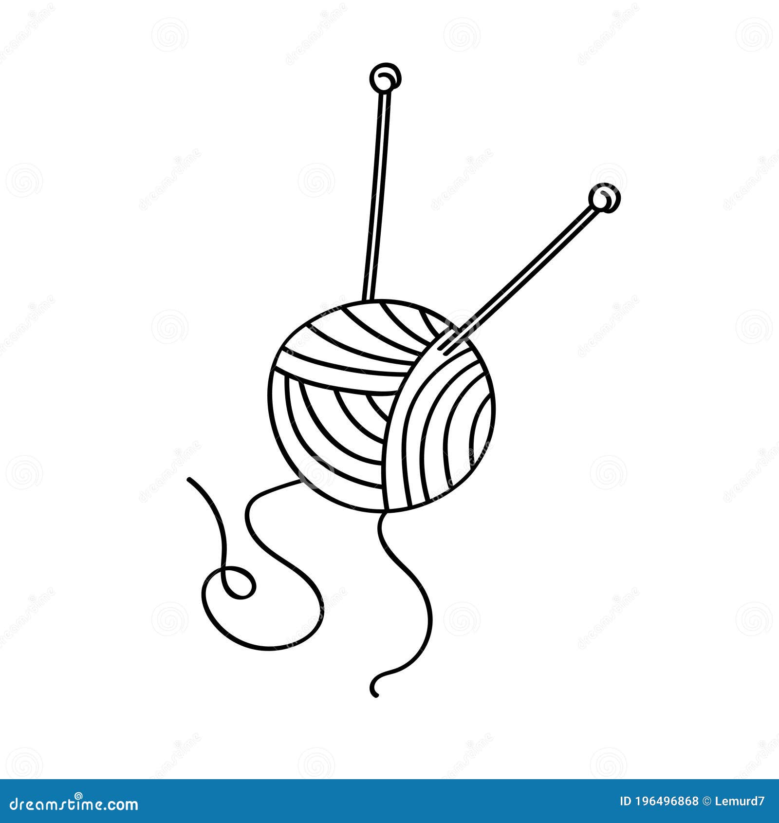 A Ball of Yarn and Knitting Needles. Cute Drawing in Doodle Style Stock  Vector - Illustration of needles, round: 196496868