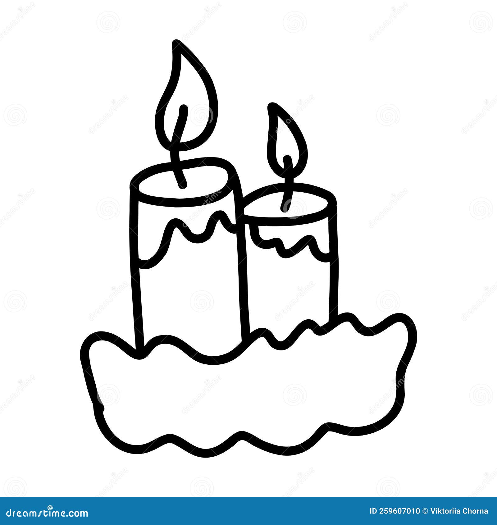 Doodle Christmas Candles. Cartoon Element, Vector Sketch Illustration, Black Outline Art for 