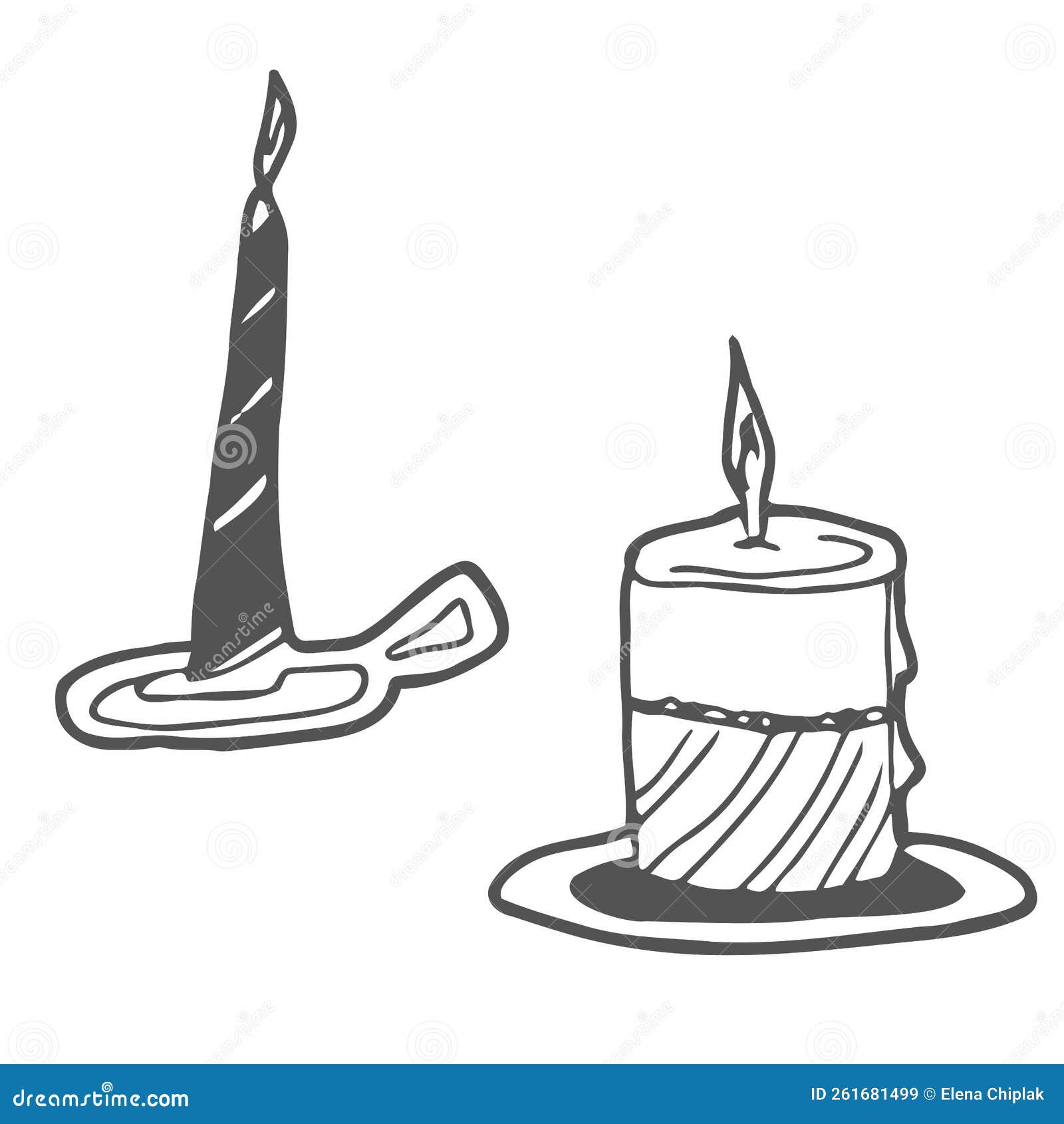 Doodle Christmas Candles. Cartoon Element, Vector Sketch Illustration, Black Outline Art for 