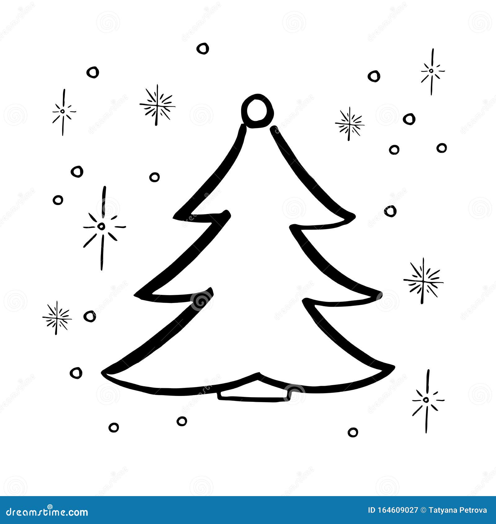 Doodle Christmas Tree. Simple Hand Drawn Decorated Christmas Tree