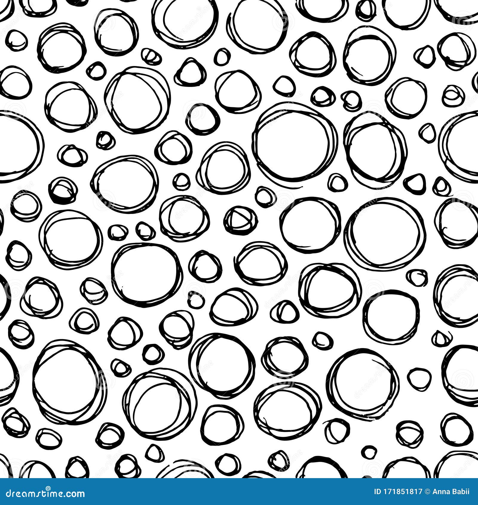 Doodle Circles Seamless Black and White Pattern. Vector Illustration ...