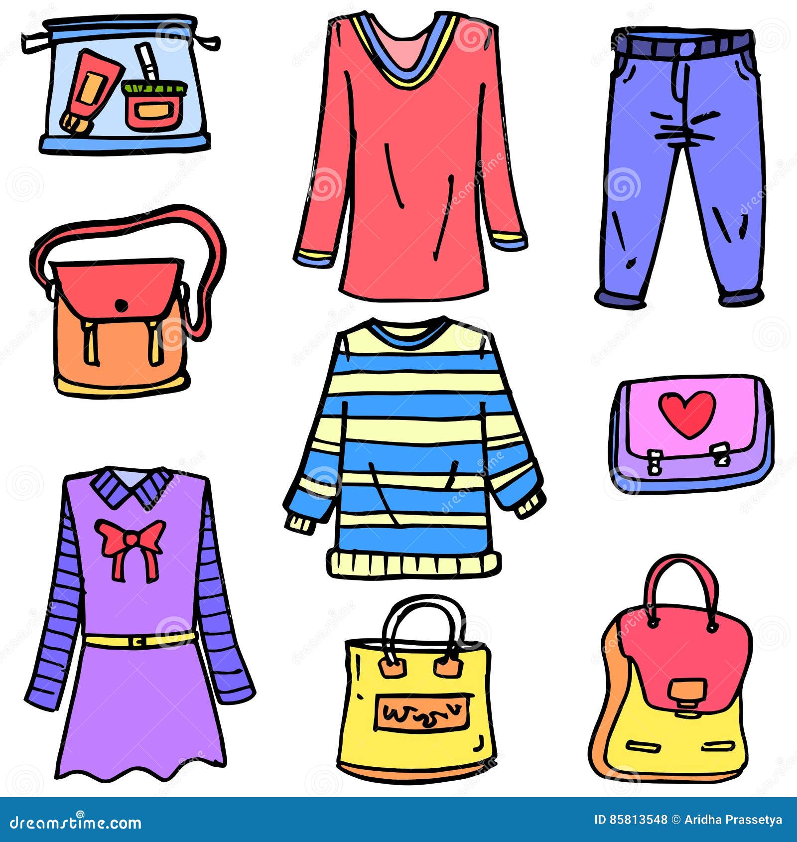 Doodle of Clothes Set for Women Stock Vector - Illustration of gift ...