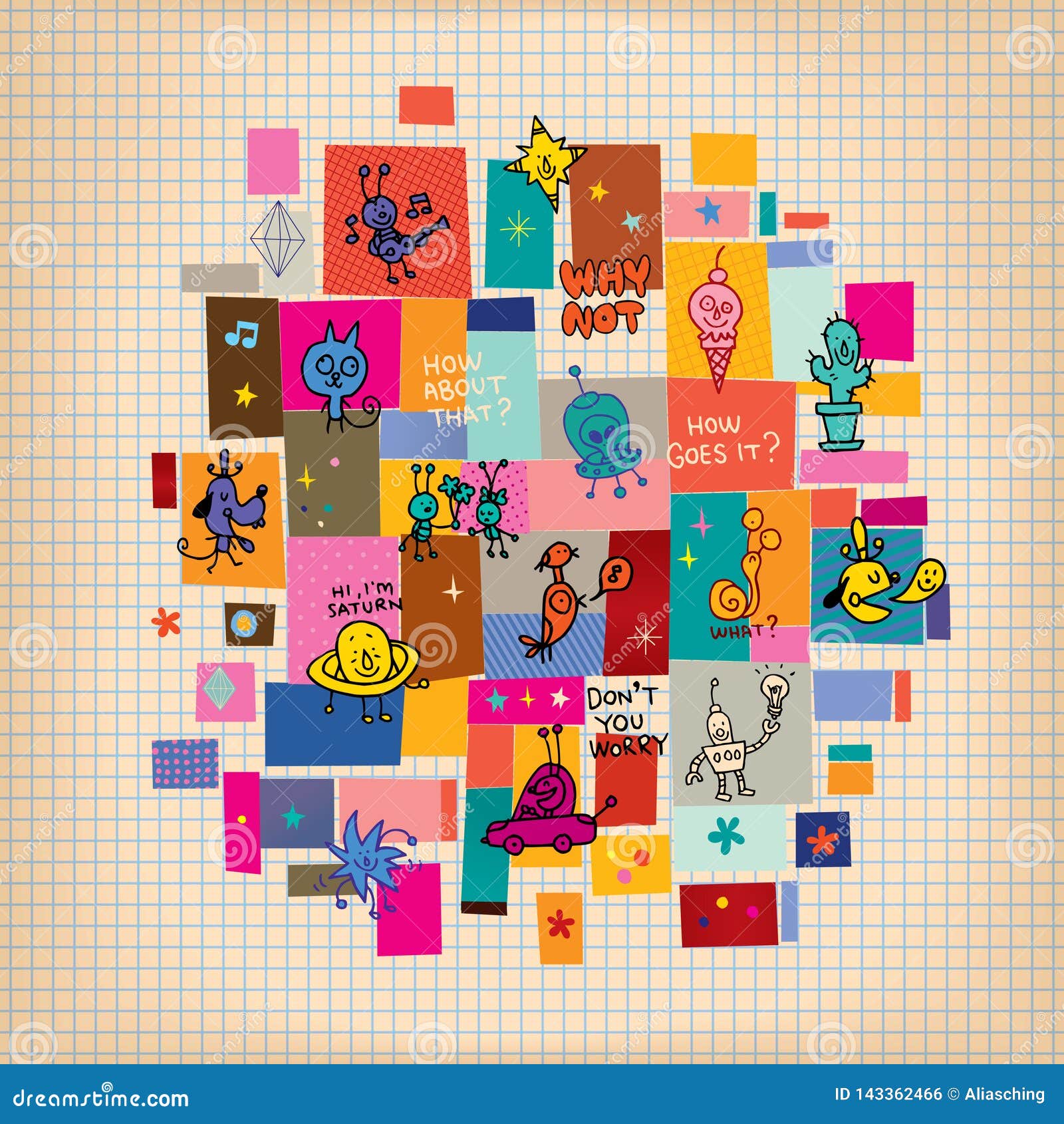 Collage Cartoon Characters Design Elements Vector Illustration