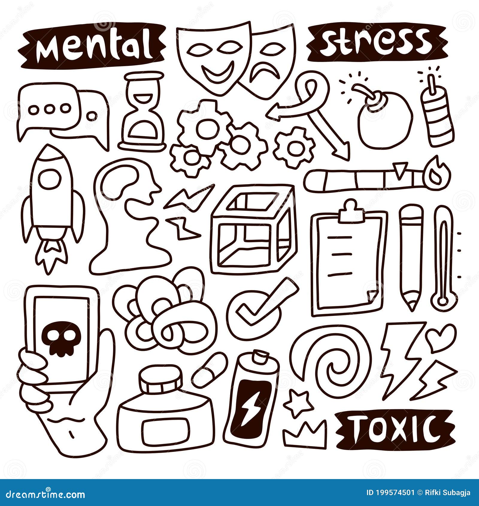 Doodle Collection Set of Mental Health Element. Can Use for Website Etc ...