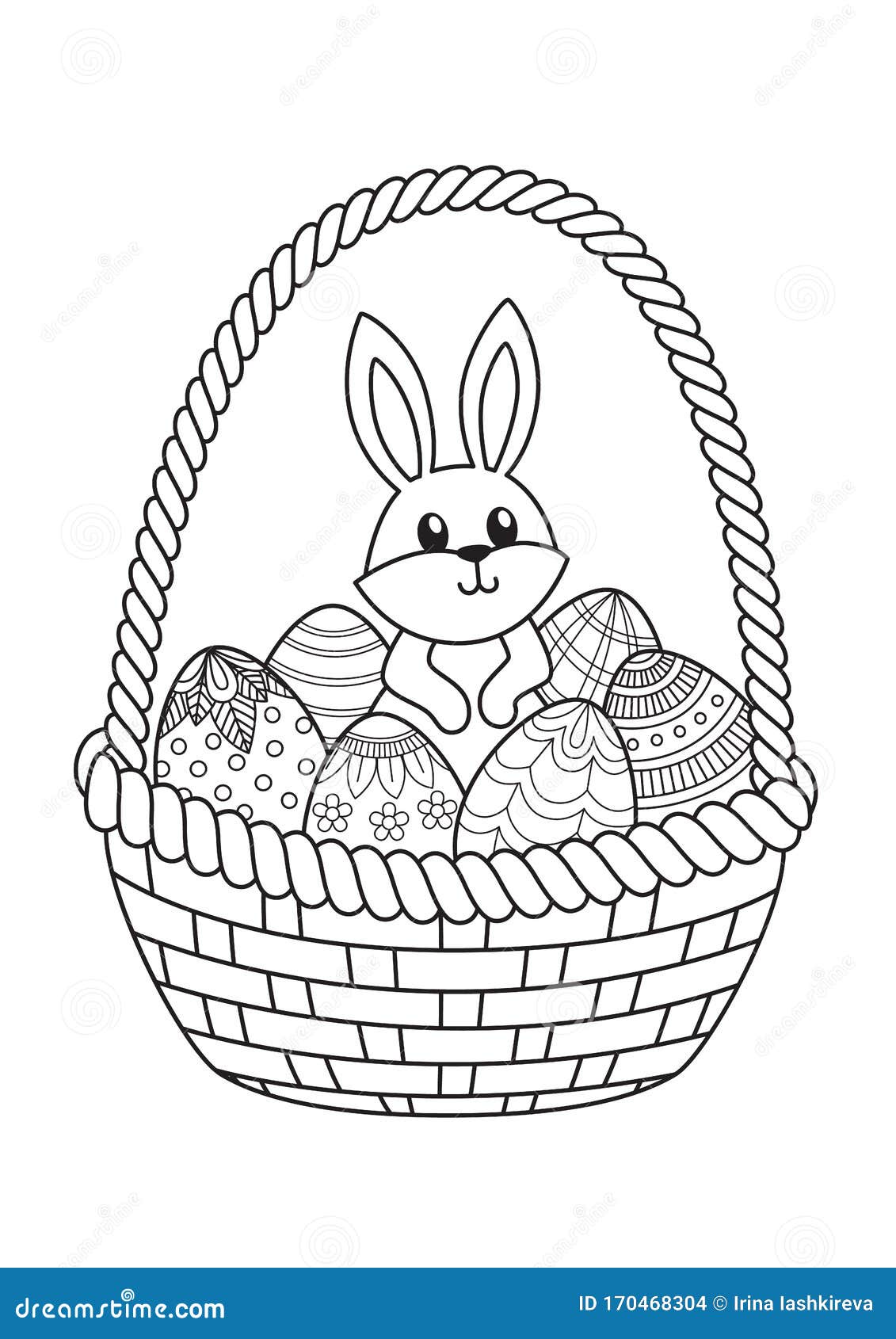 Doodle Coloring Book Page Easter Bunny in Bucket with Easter Eggs ...