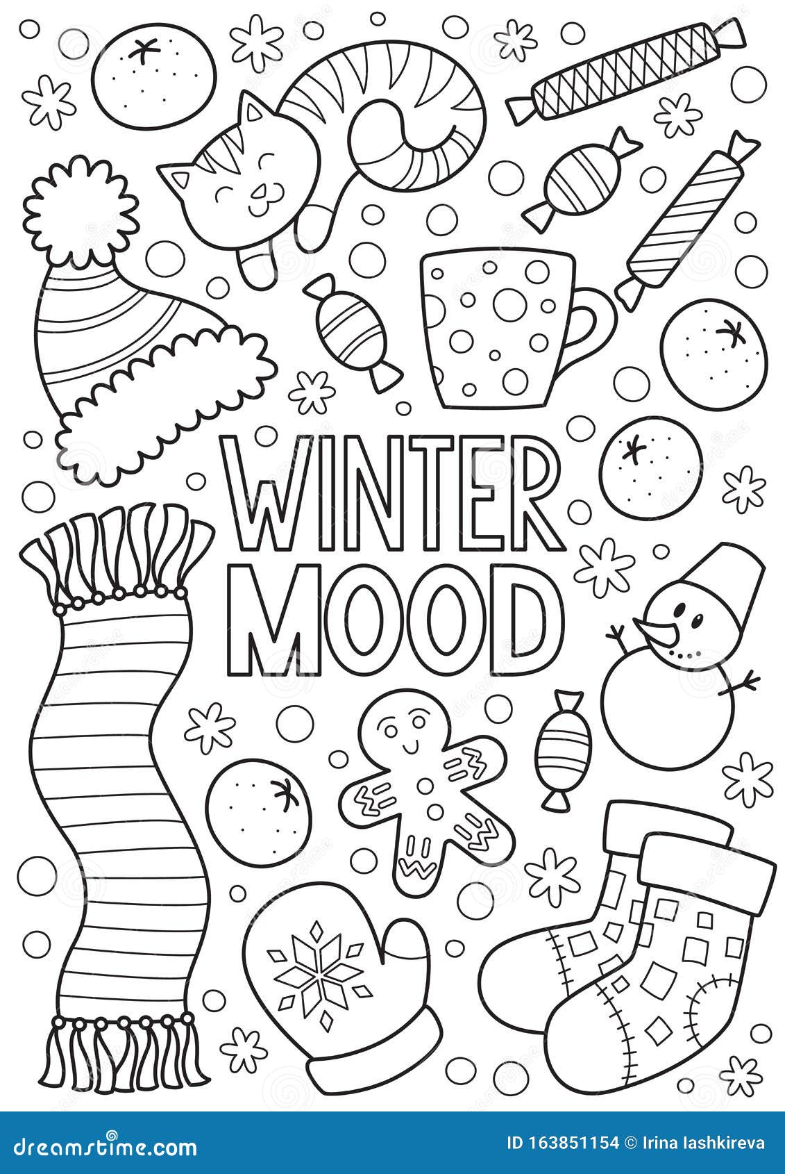 Doodle Coloring Book Page Winter Mood Pattern Antistress For Adult Stock Illustration Illustration Of Hand Happy 163851154