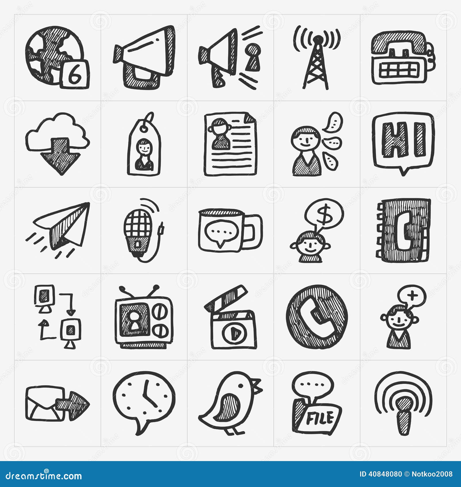 Download Doodle Communication Icons Set Stock Vector - Illustration ...