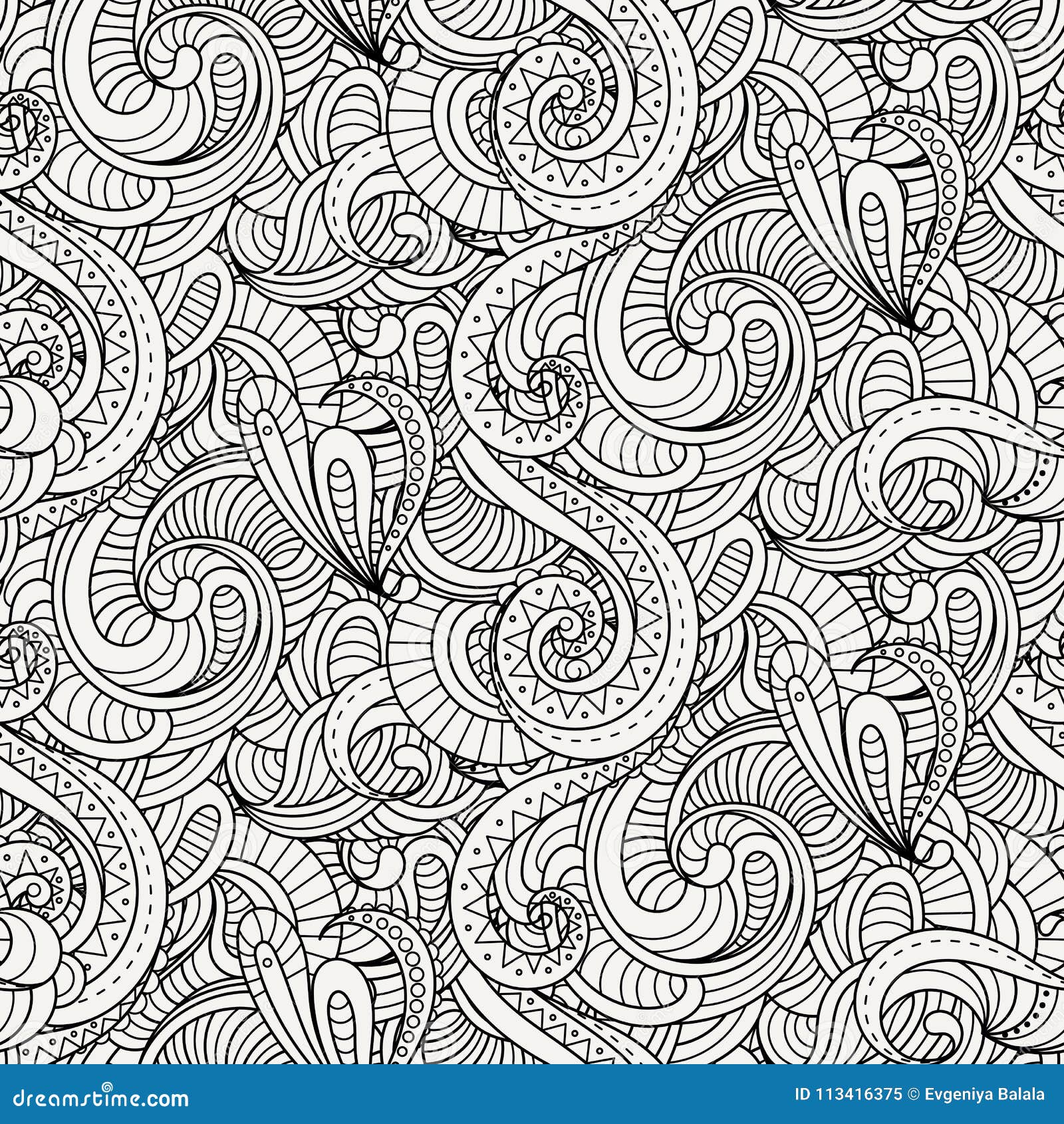 Doodle Decorative Ornamental Curly Vector Seamless Pattern Stock Vector ...