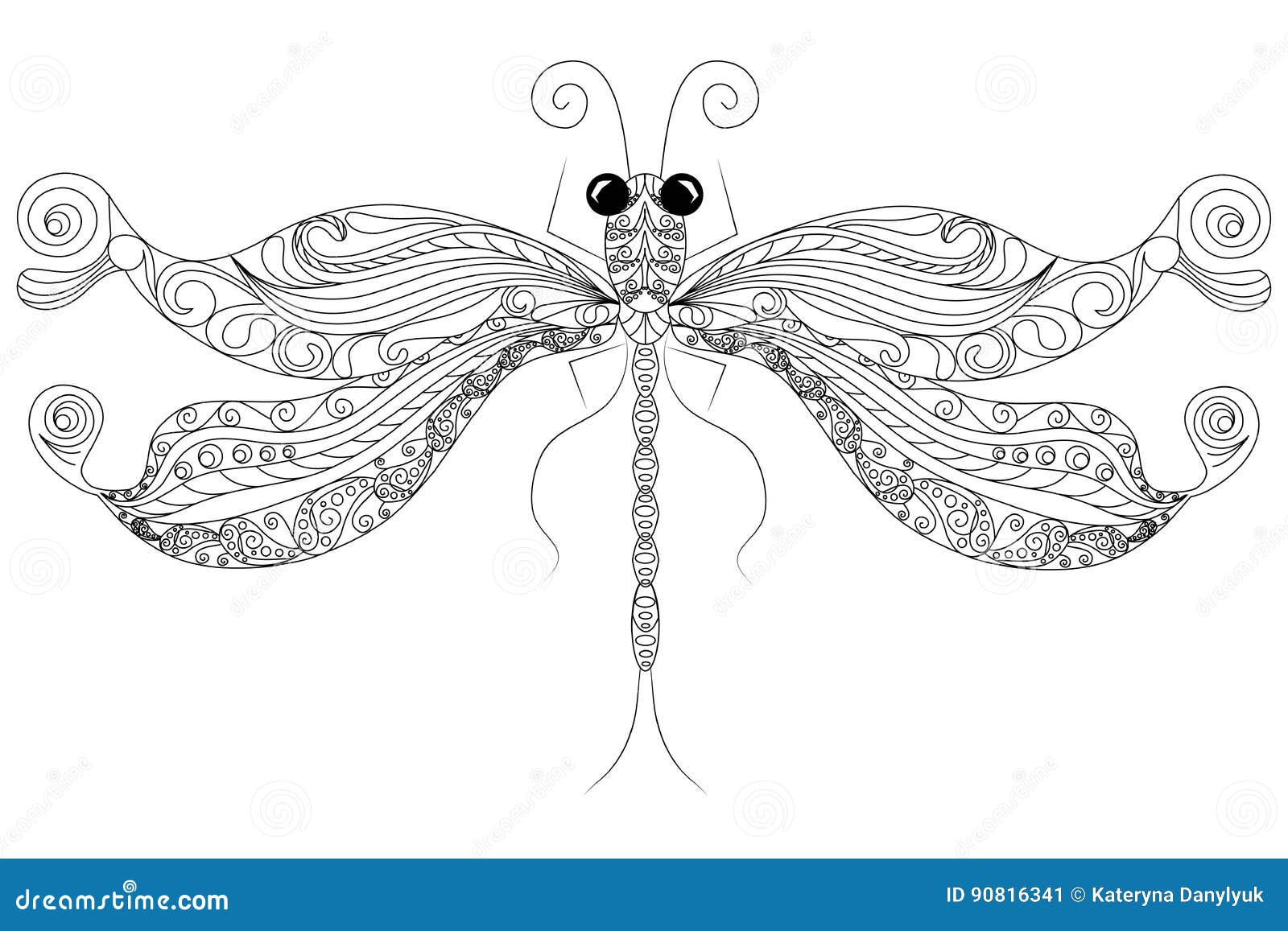 Doodle Dragonfly Coloring Page Anti Stress Stock Vector