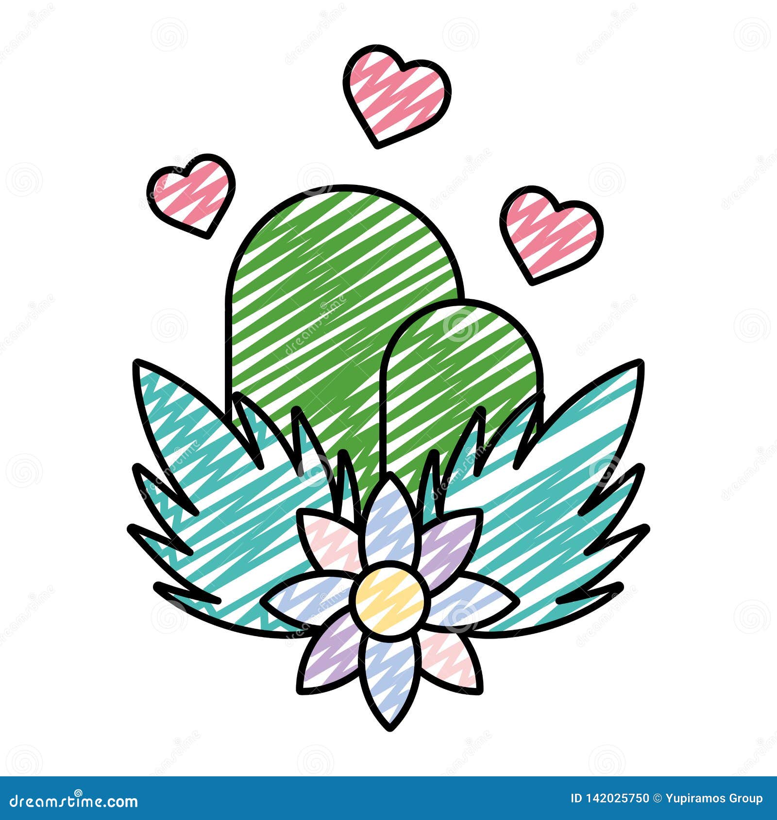 Download Doodle Ecology Mountains With Hearts And Flowers Plants ...