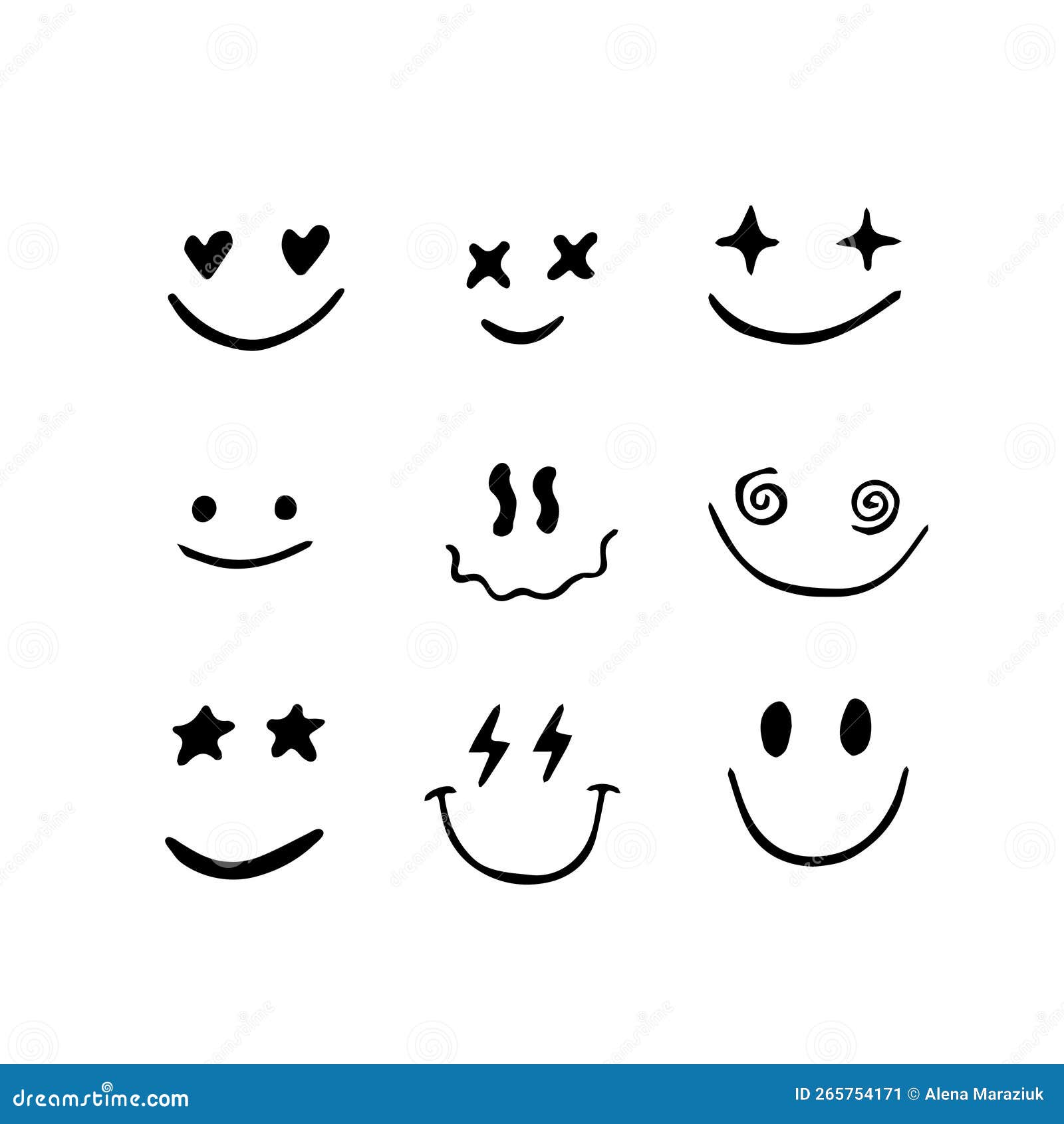 Doodle Emoji Face Icon Set. Sketch. Emoji with Different Emotion Mood