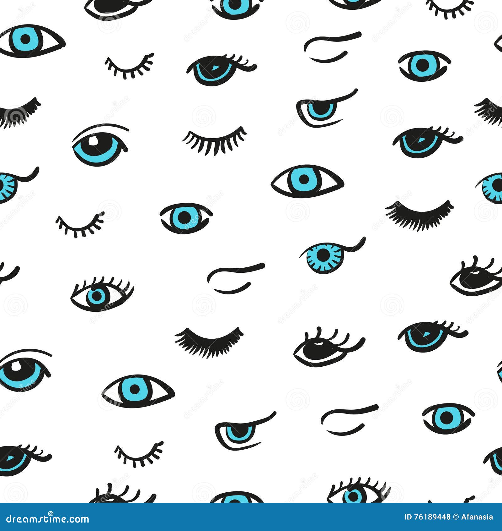 Doodle Eyes Seamless Pattern Stock Vector Illustration of blue