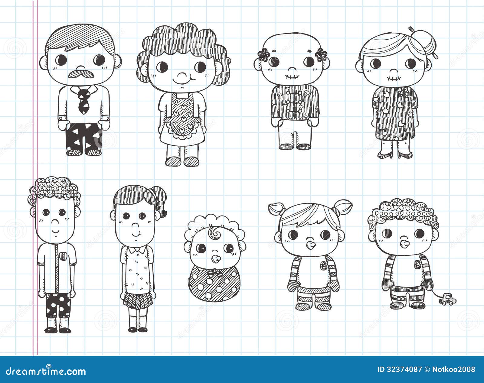 Doodle Family Icons Illustrator Line Tools Drawin Stock Vector