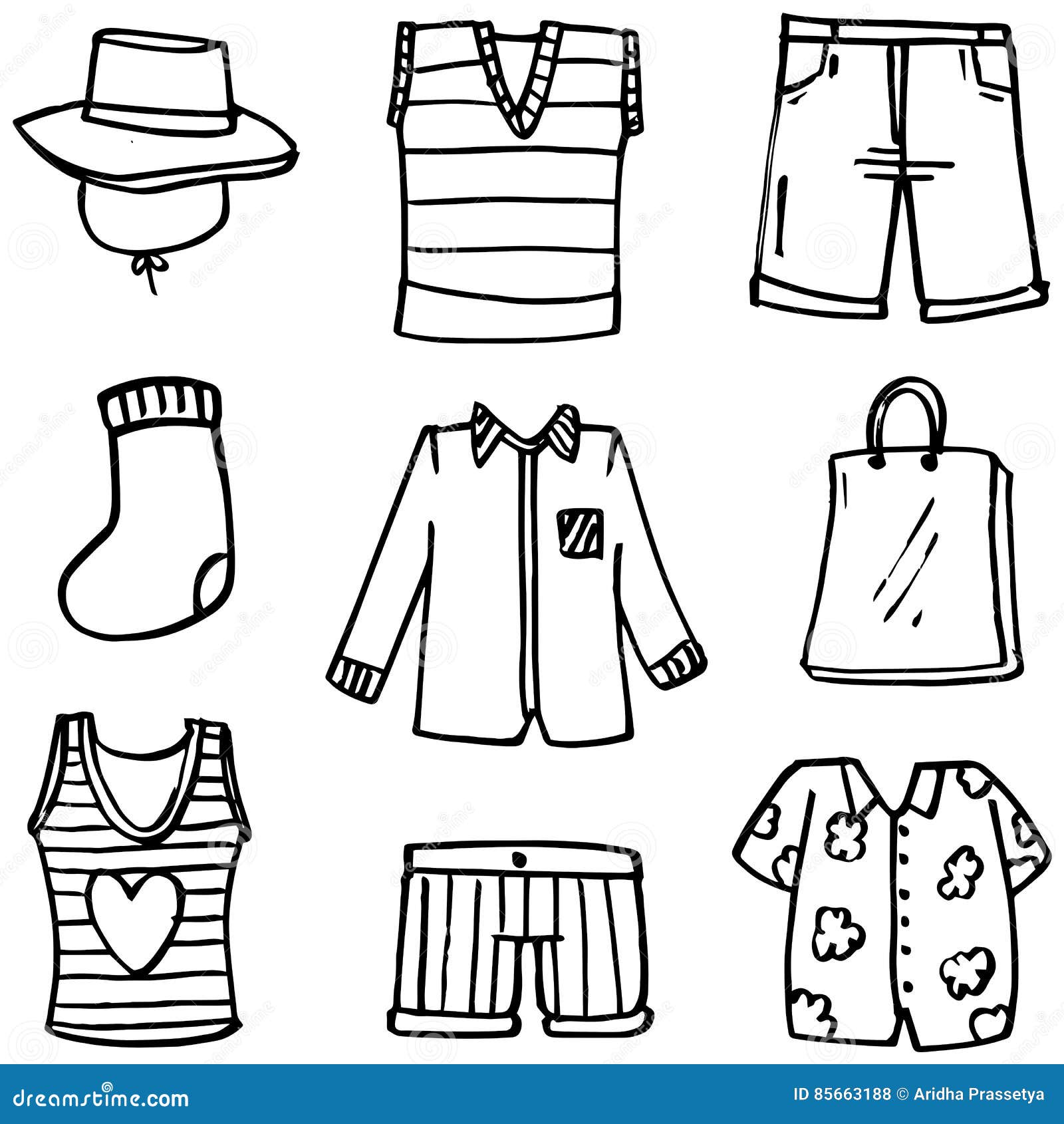 Doodle of Fashion Clothes Set Stock Vector - Illustration of girl ...
