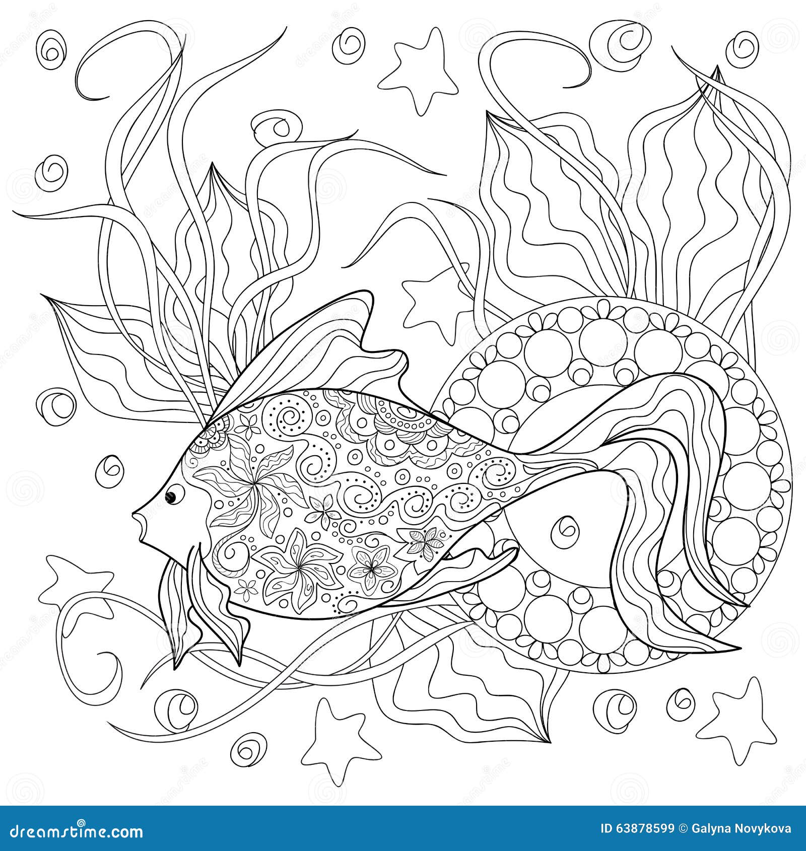 doodle fish and mandalas stock vector illustration of