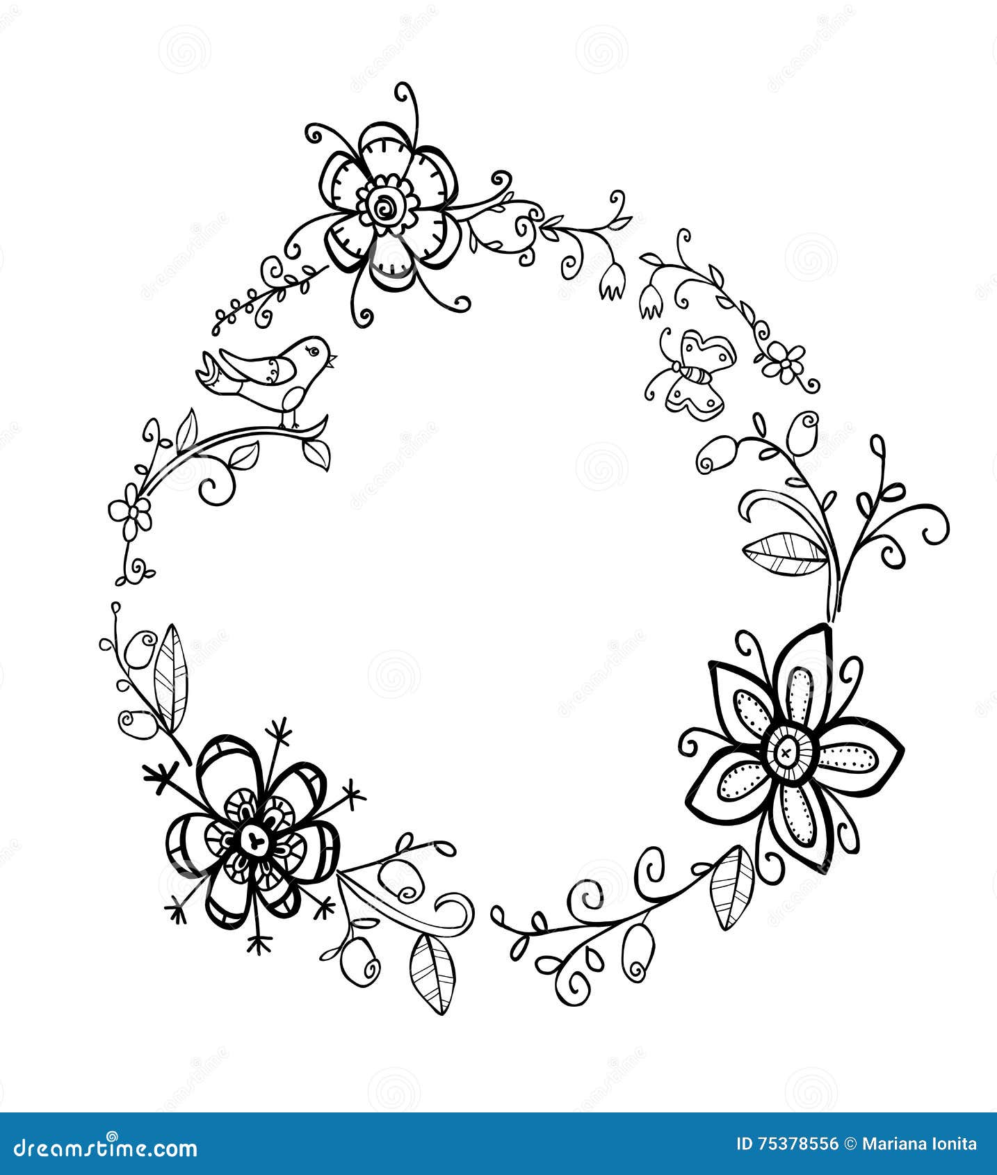 Doodle floral wreath stock photo. Illustration of wreath 75378556