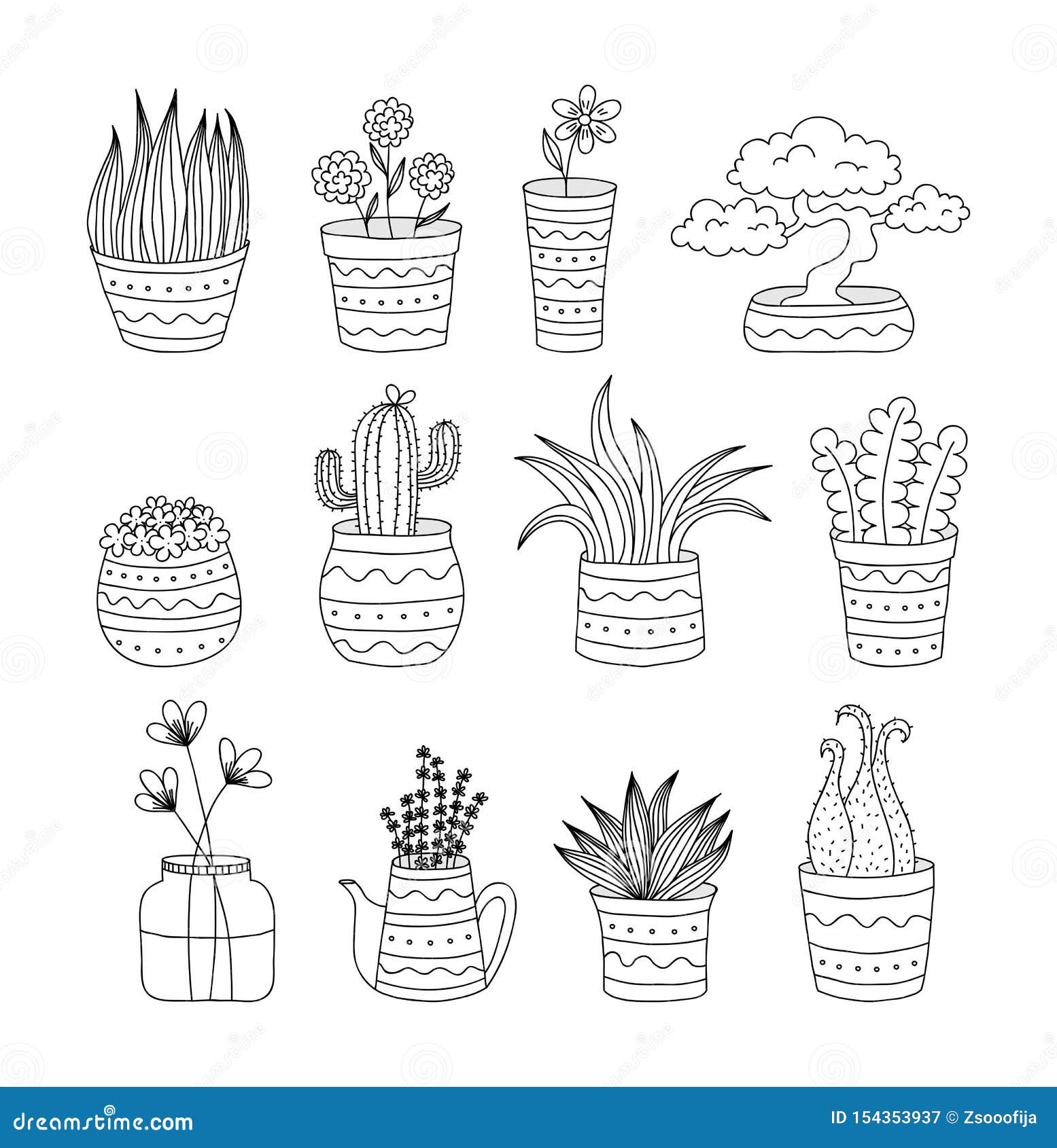 Doodle flower pots stock vector. Illustration of flowerpot 154353937