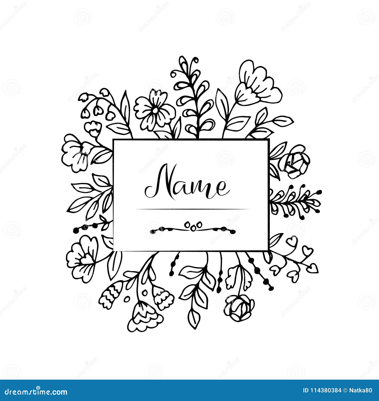 Doodle Flowers And Leaves Label Stock Vector Illustration Of Label