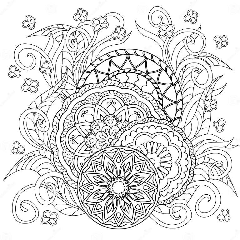 Doodle Flowers and Mandalas Stock Vector - Illustration of black ...
