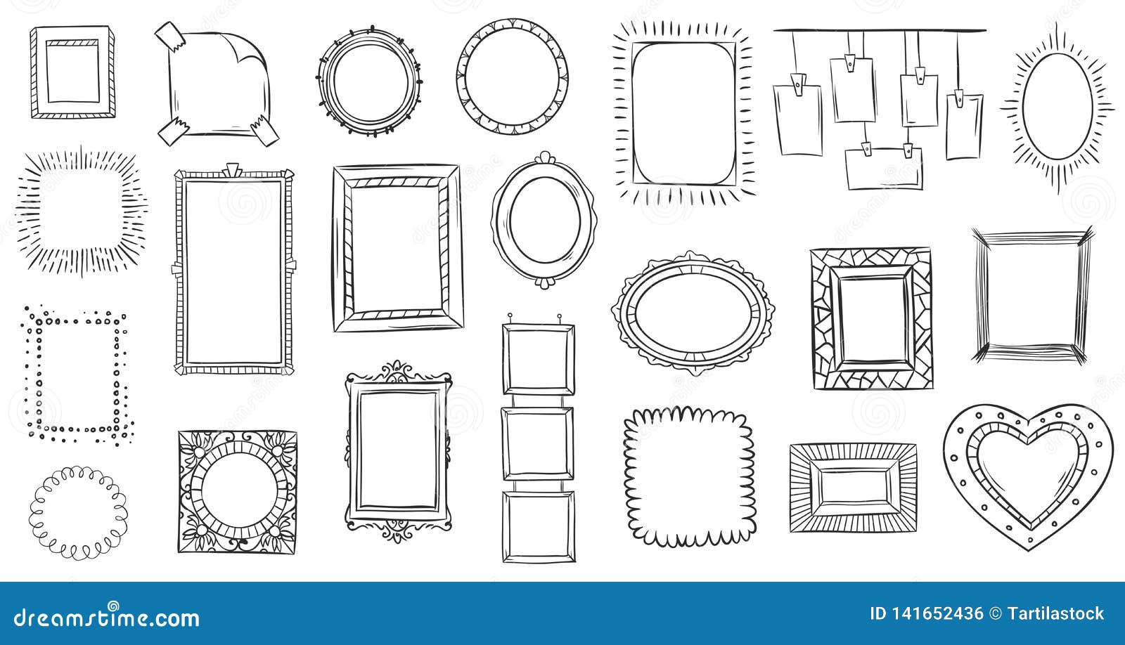 doodle frames. hand drawn frame, square borders sketched doodles and picture frame drawing sketch  