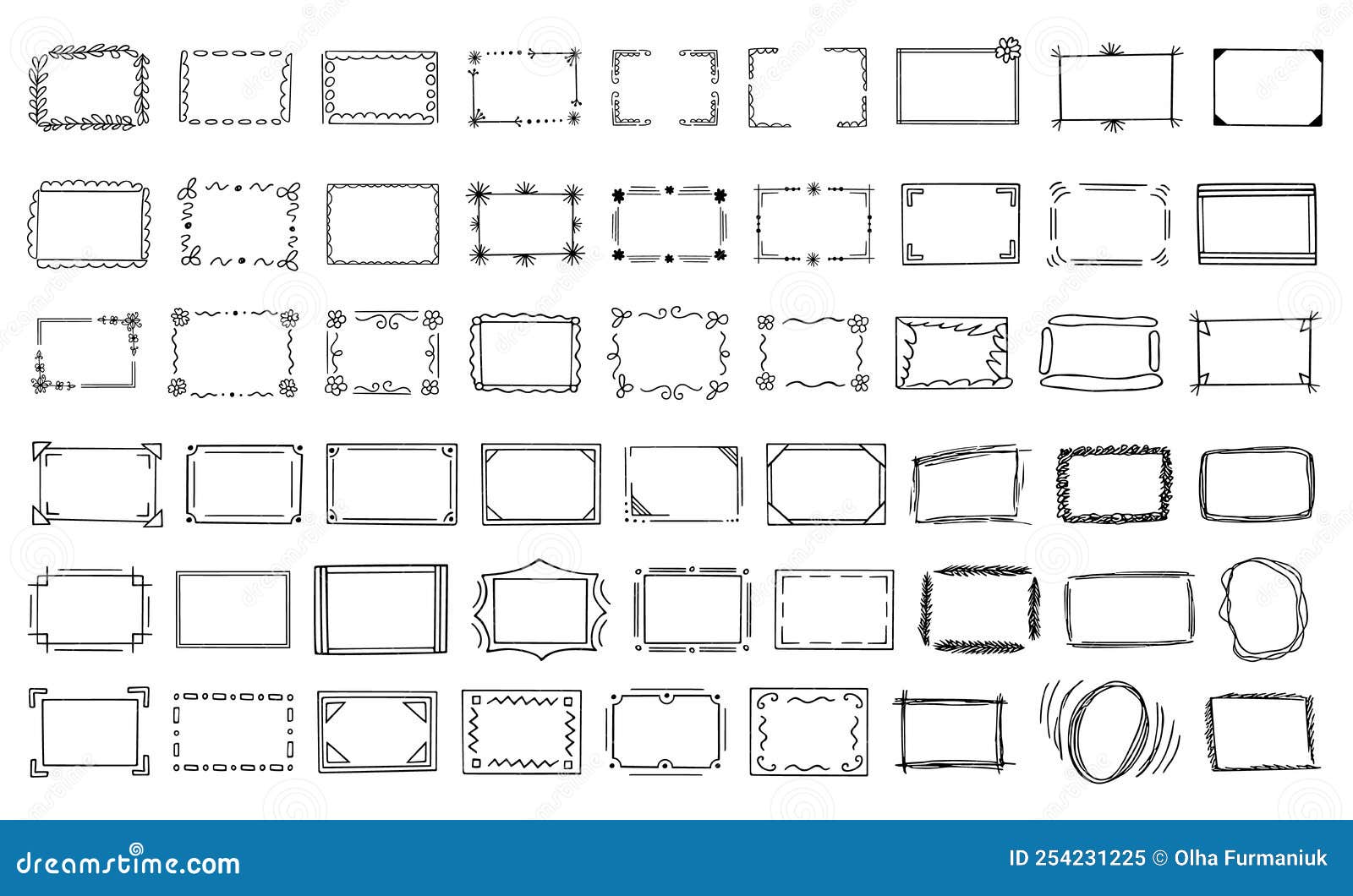 Doodle Frames Set, Hand-drawn Monograms.Edgings and Cadres with Simple ...