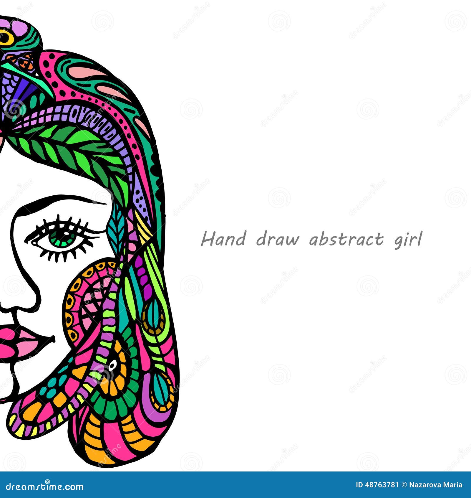 Doodle girl background stock vector. Illustration of floral 48763781