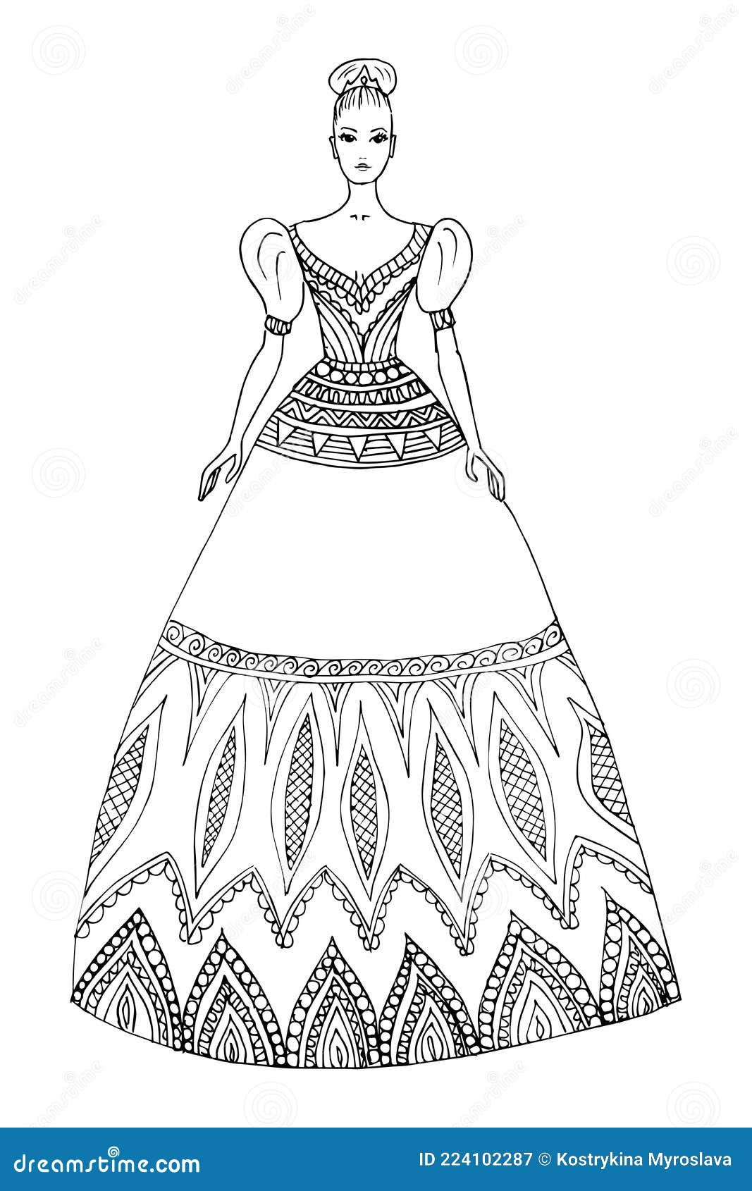 Coloring Page princess with dress - free printable coloring pages - Img  31033