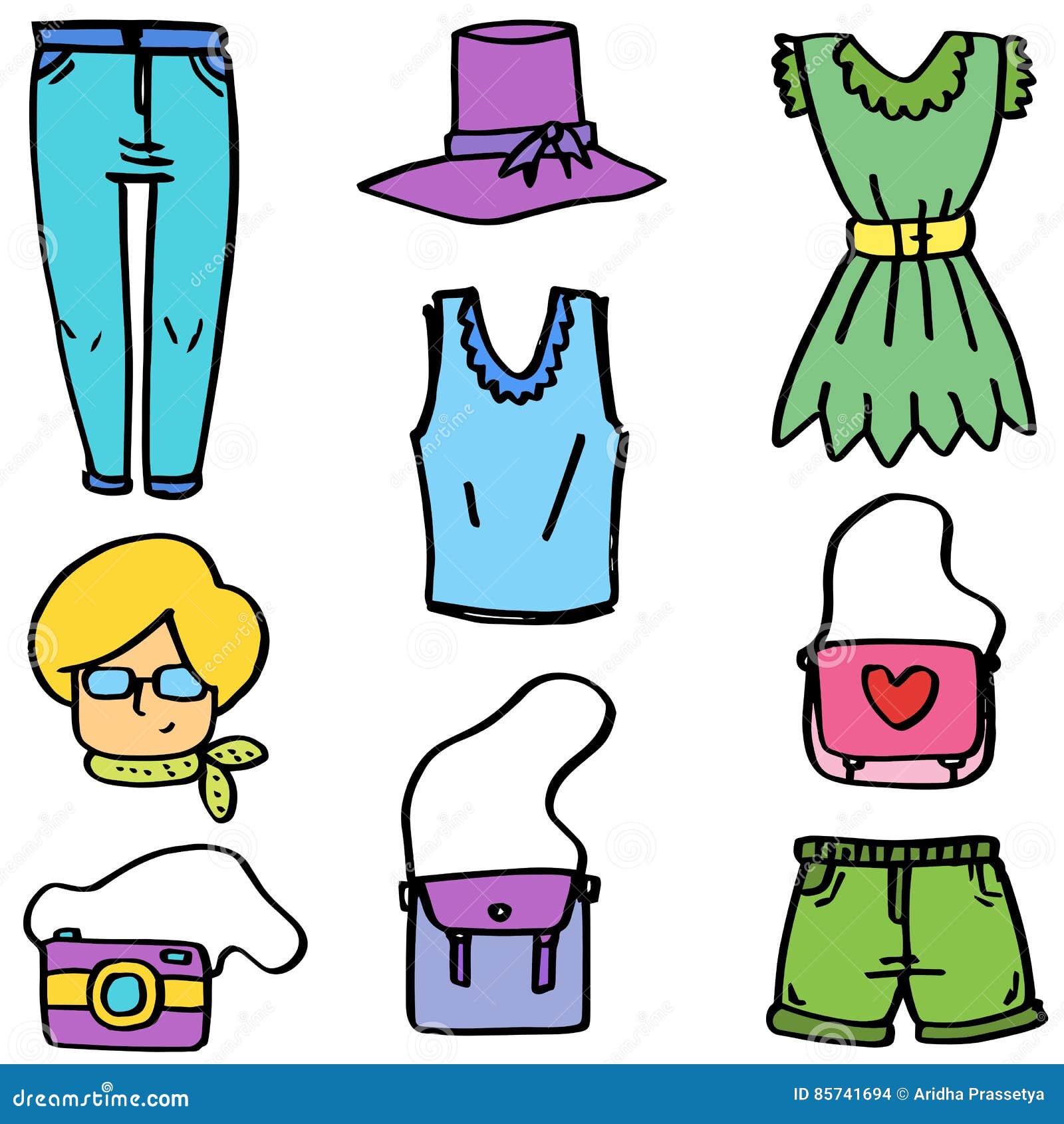 Doodle of Girl Clothes and Bag Vector Stock Vector - Illustration of ...