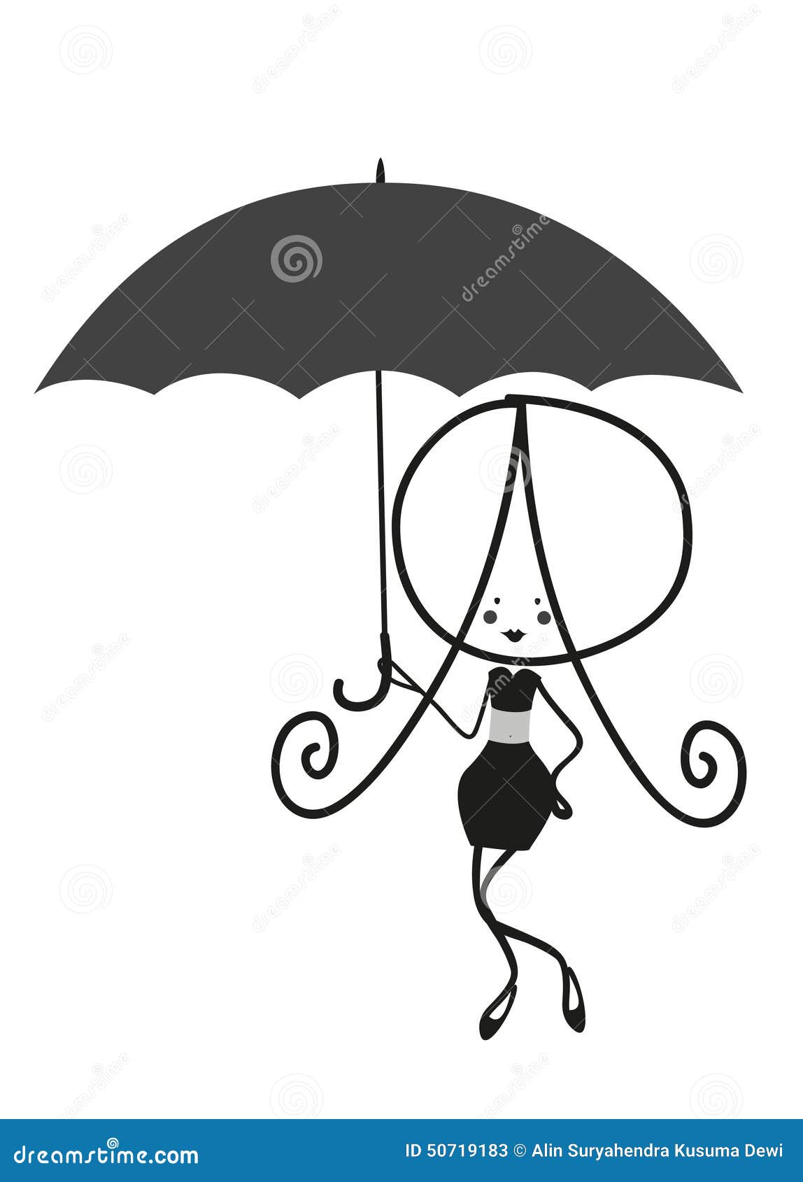 Doodle Girl With Umbrella Stock Vector Illustration Of Cloud 50719183