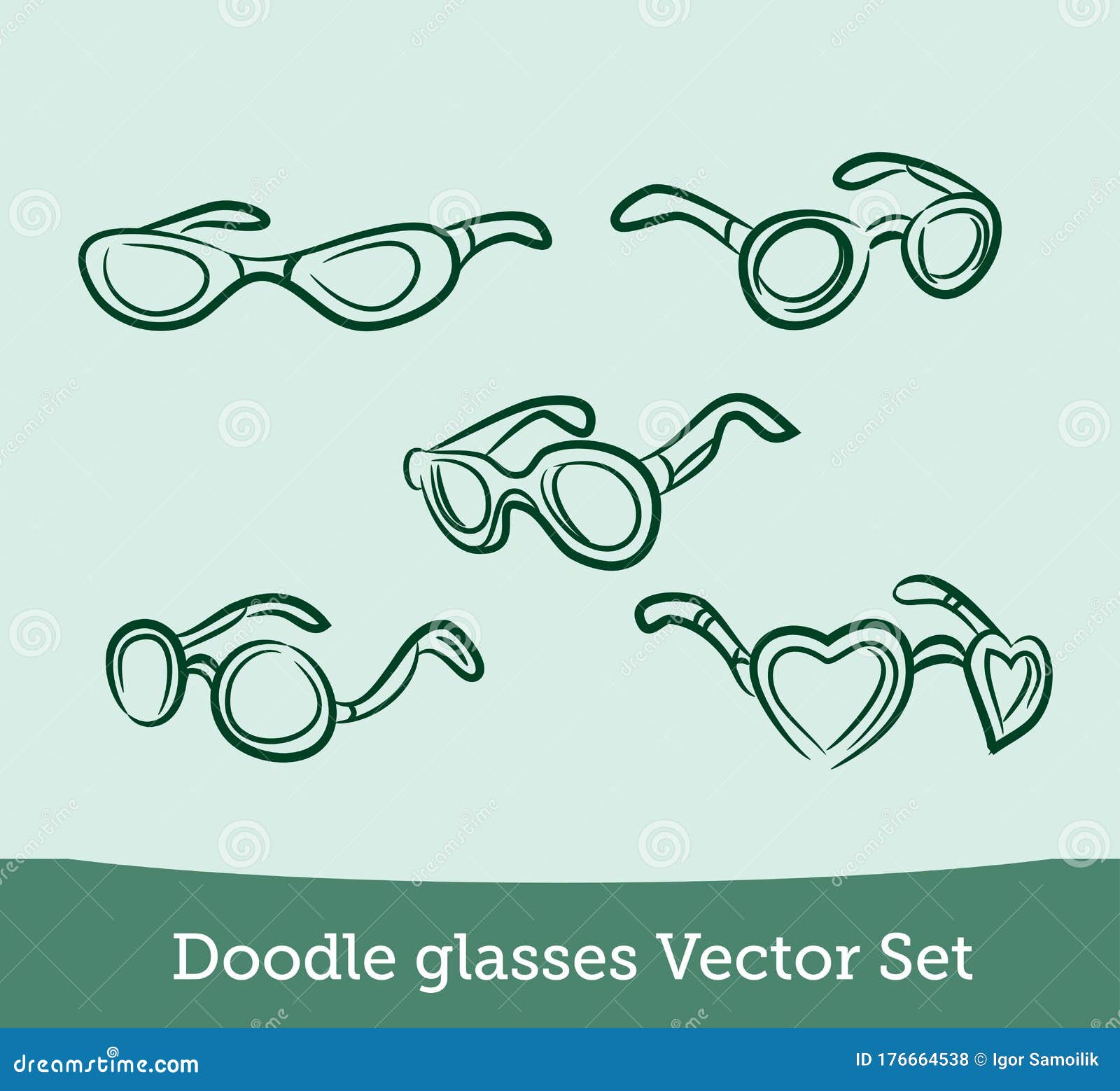 Doodle Glasses Set Isolated on White Background. Vector Stock Vector