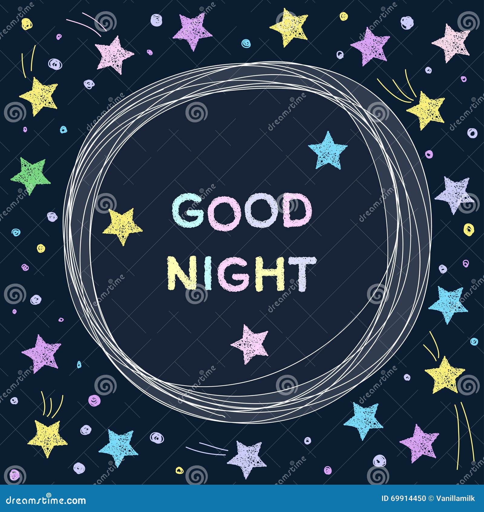 Doodle Good Night Card Background Template. Stock Vector ...