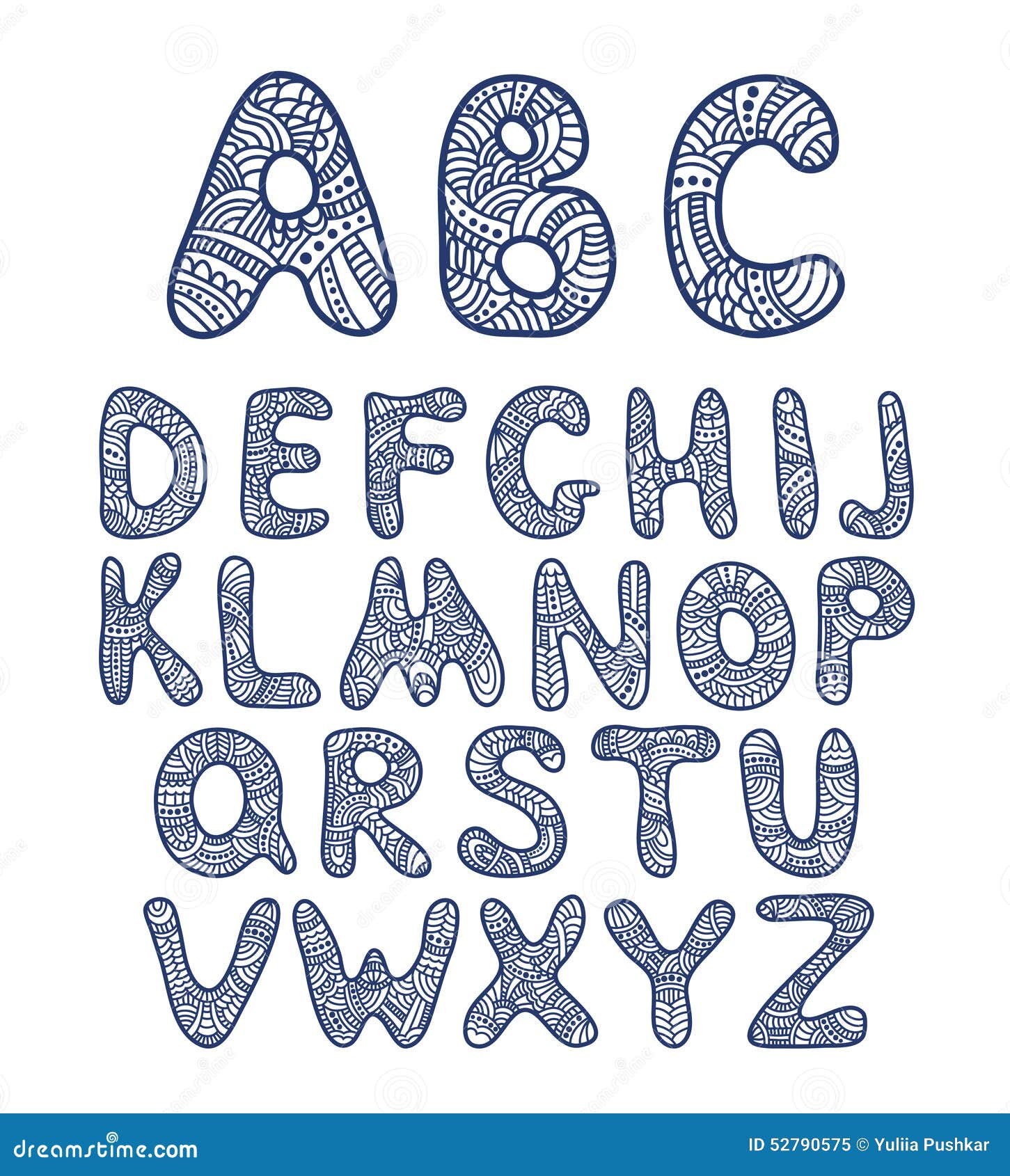 Doodle Hand Drawn Funny Alphabet Stock Vector - Illustration of ...