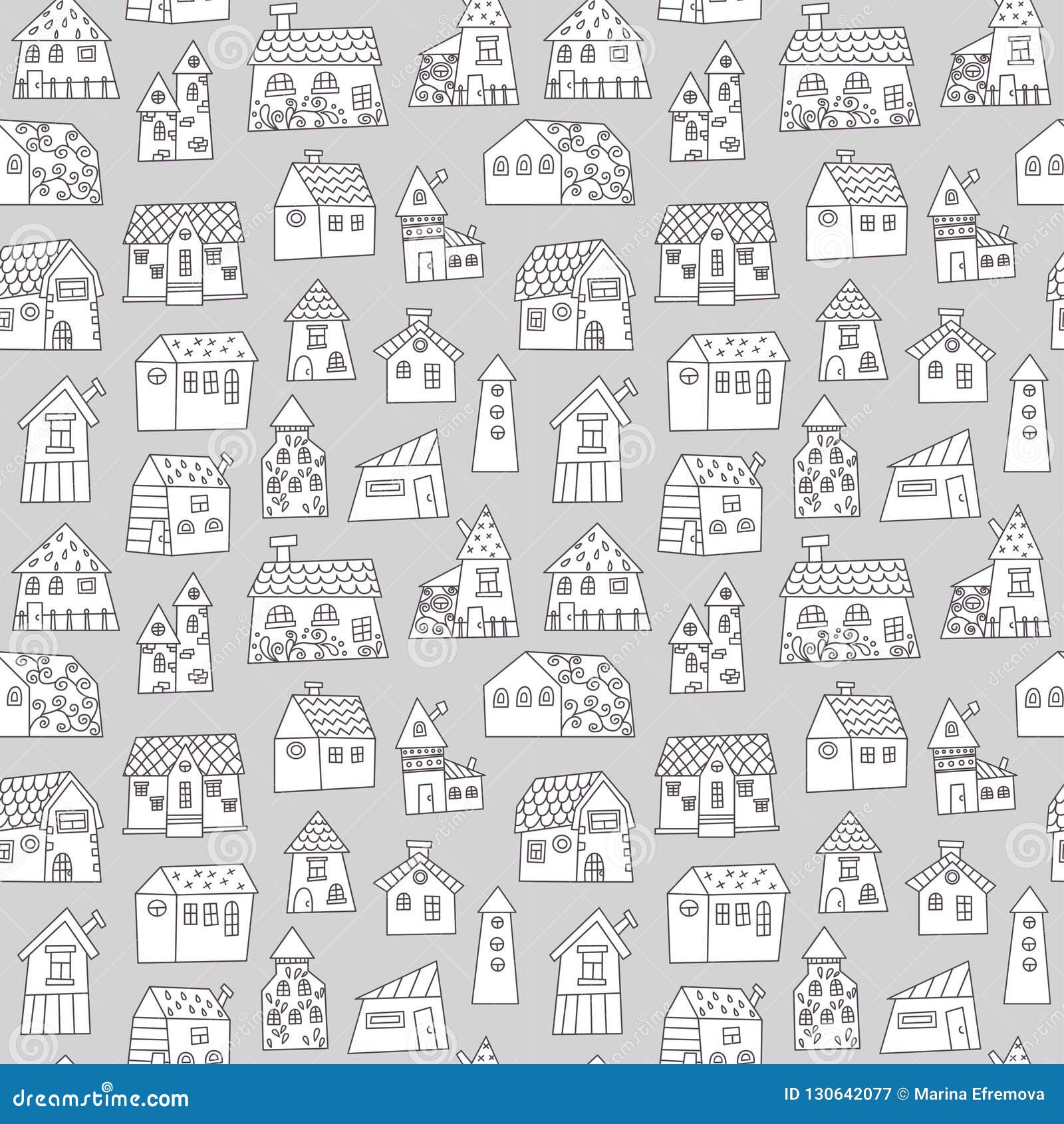 Doodle Hand Drawn Town Seamless Pattern. Stock Vector - Illustration of ...