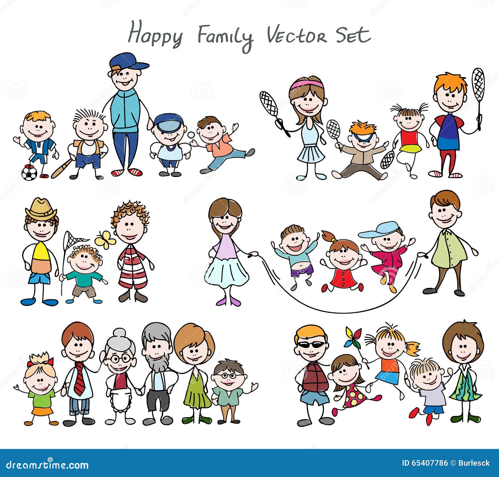 Stock Image Details ING1906118626  I love my family Sketch funny image  of happy parents and children